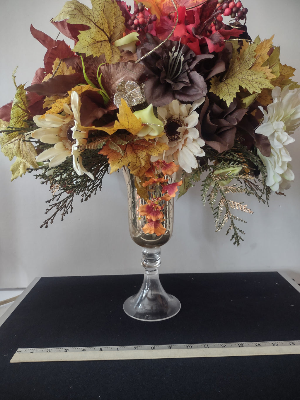 Thanksgiving/Fall Artificial Flower Centerpiece Hurricane Shaped Vase(Lot 3369)