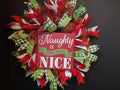 Christmas Naughty is New Nice Mesh Ribbon Wreath Handmade 22" (lot 1398)