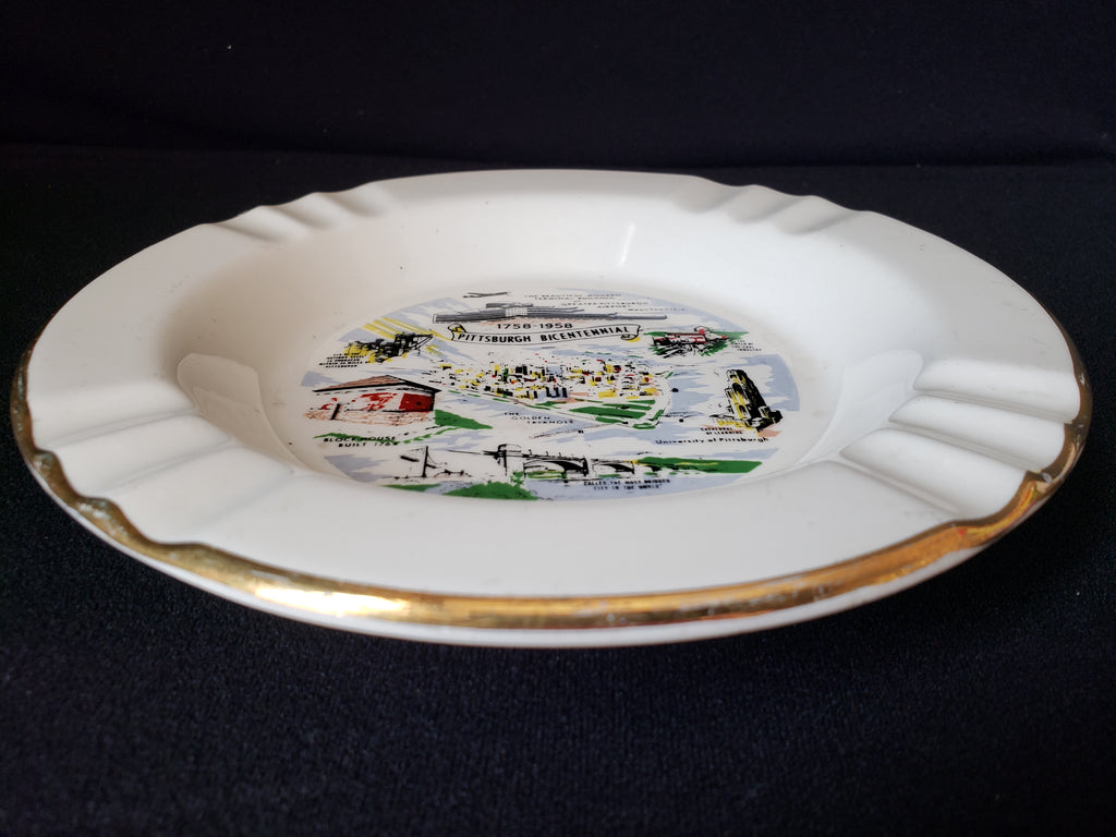 Vintage Ashtray Pittsburgh Bicentennial 8" USA 22 k Gold (lot 2159)