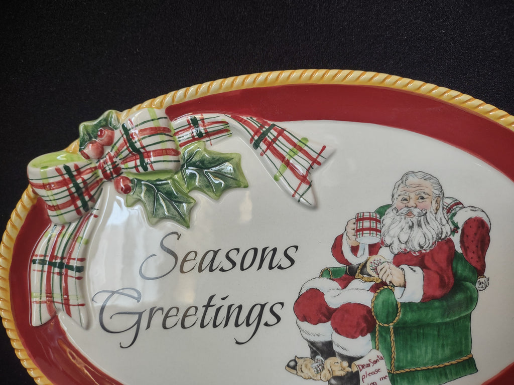 Christmas Fitz and Floyd Seasons Greetings Santa Serving Tray Platter (lot 1524)