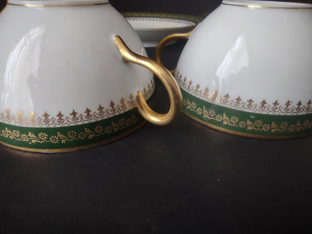 GDA LimogesFrance Gold Trim Green 2 Handle 5 x Bouillion Cup & Saucer (lot 612)