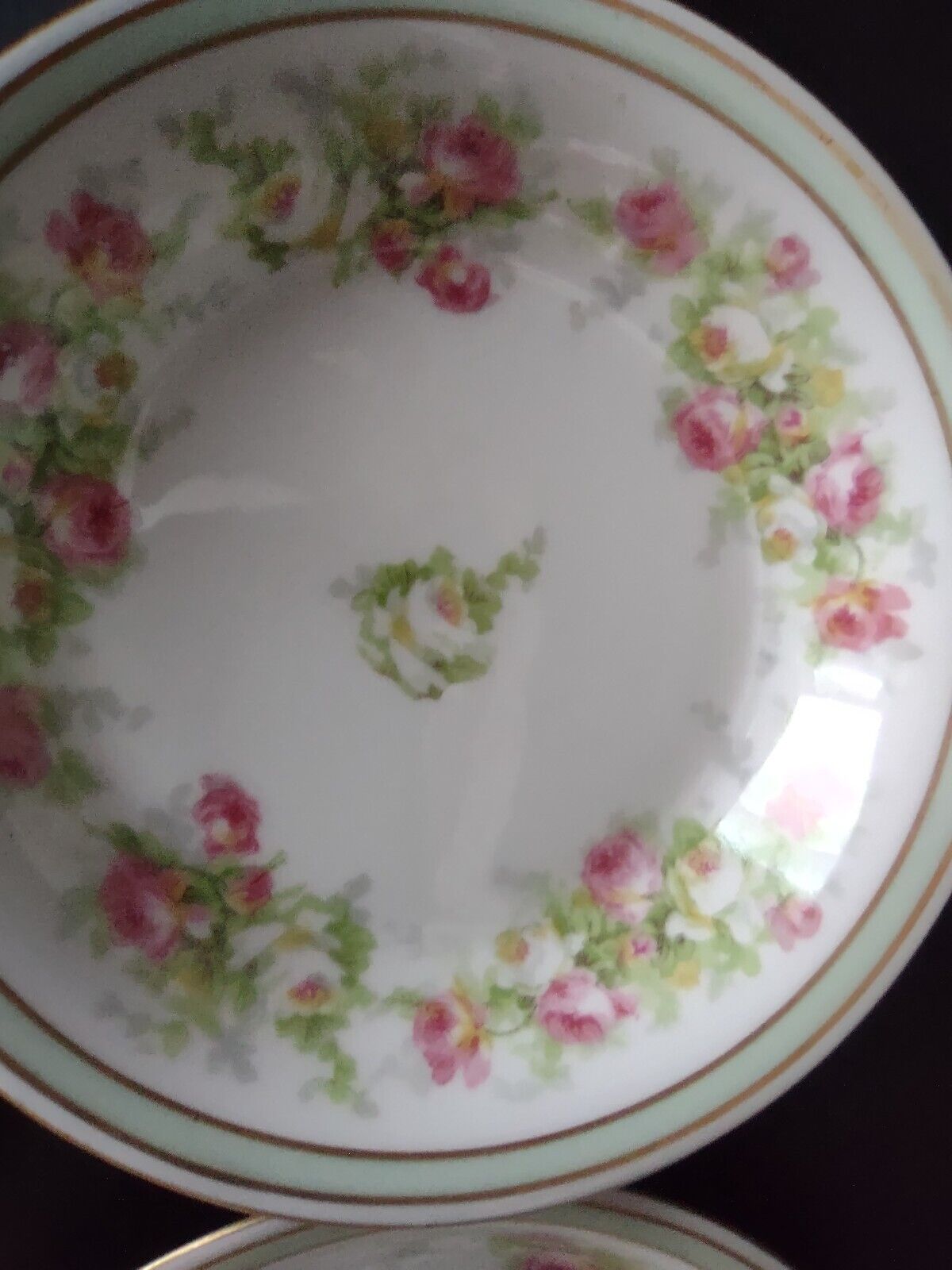 Coronet Limoges France 5 x Bowl 5-1/4" Mint Band Gold Trim Pink Rose (lot 552)