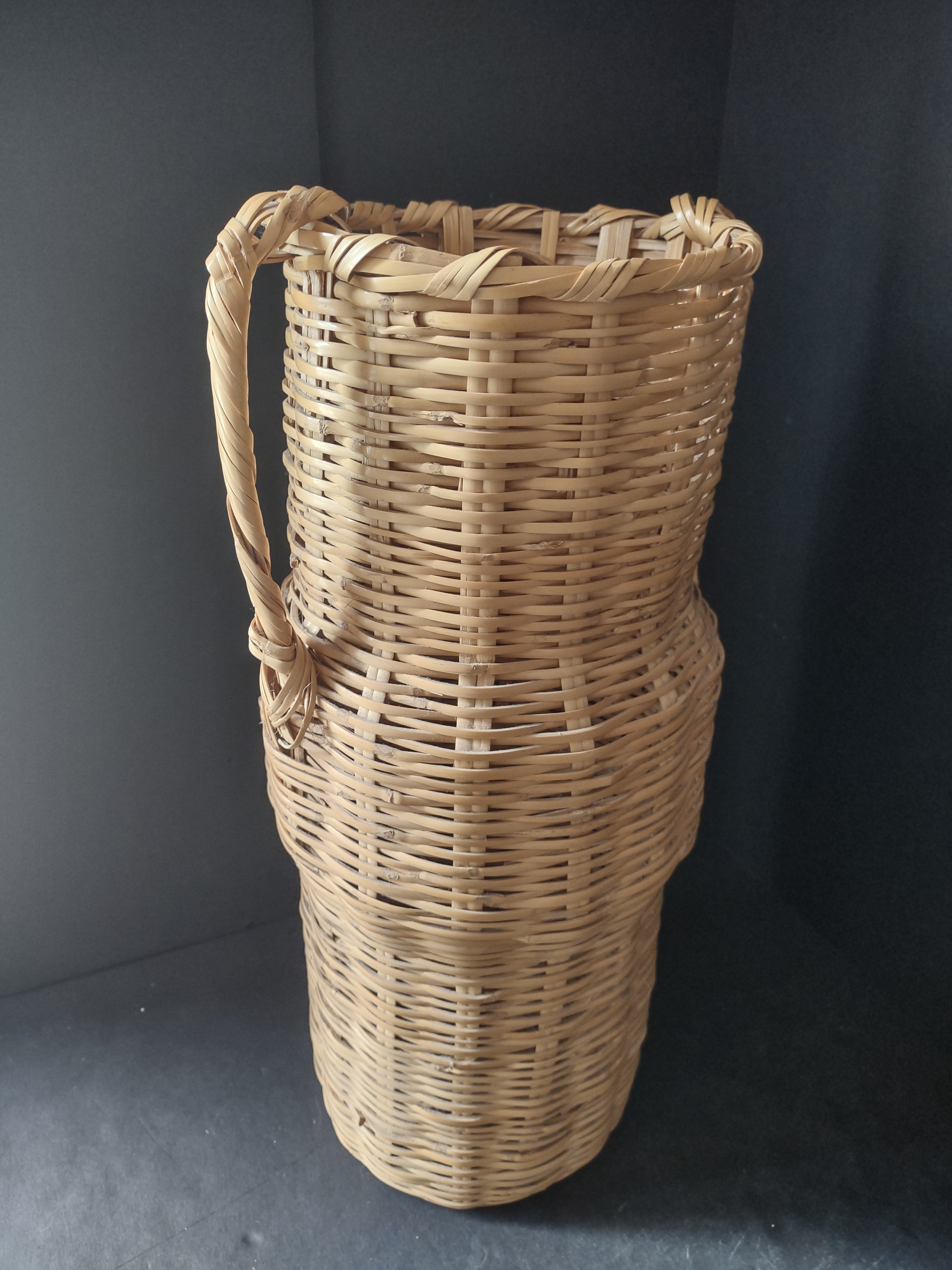 Vintage Wicker Rattan Vase Basket Boho MCM Chic Two Handles Woven 20"(lot 3118)