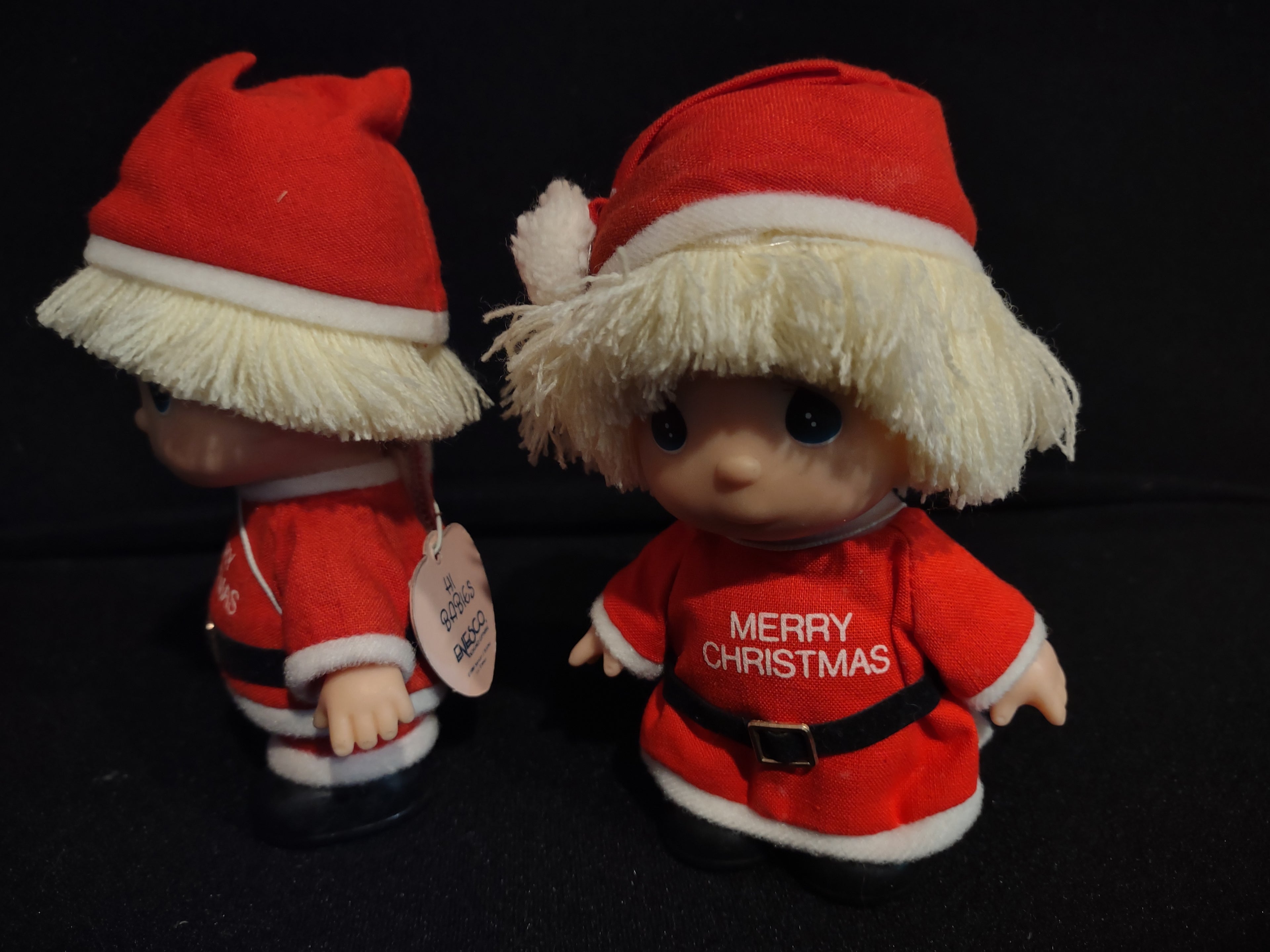 Vintage Christmas Precious Moments Hi Babies Santa Boy and Girl (lot 2446)
