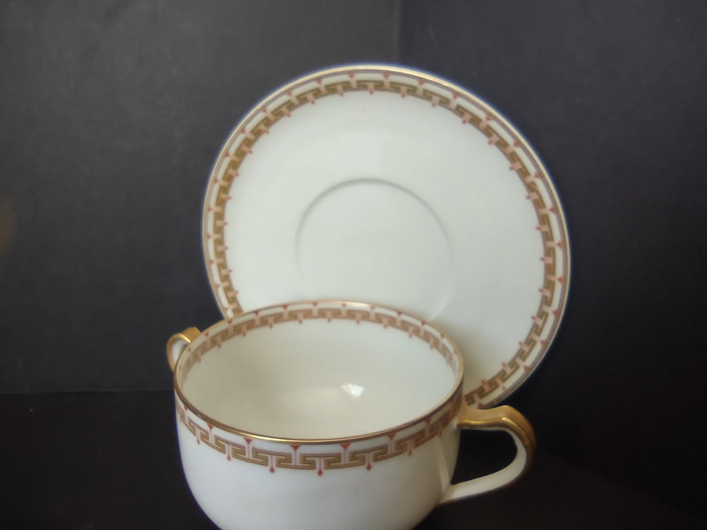 Haviland Limoges Bouillon Cup and Saucer Green Red Design (lot 1063)