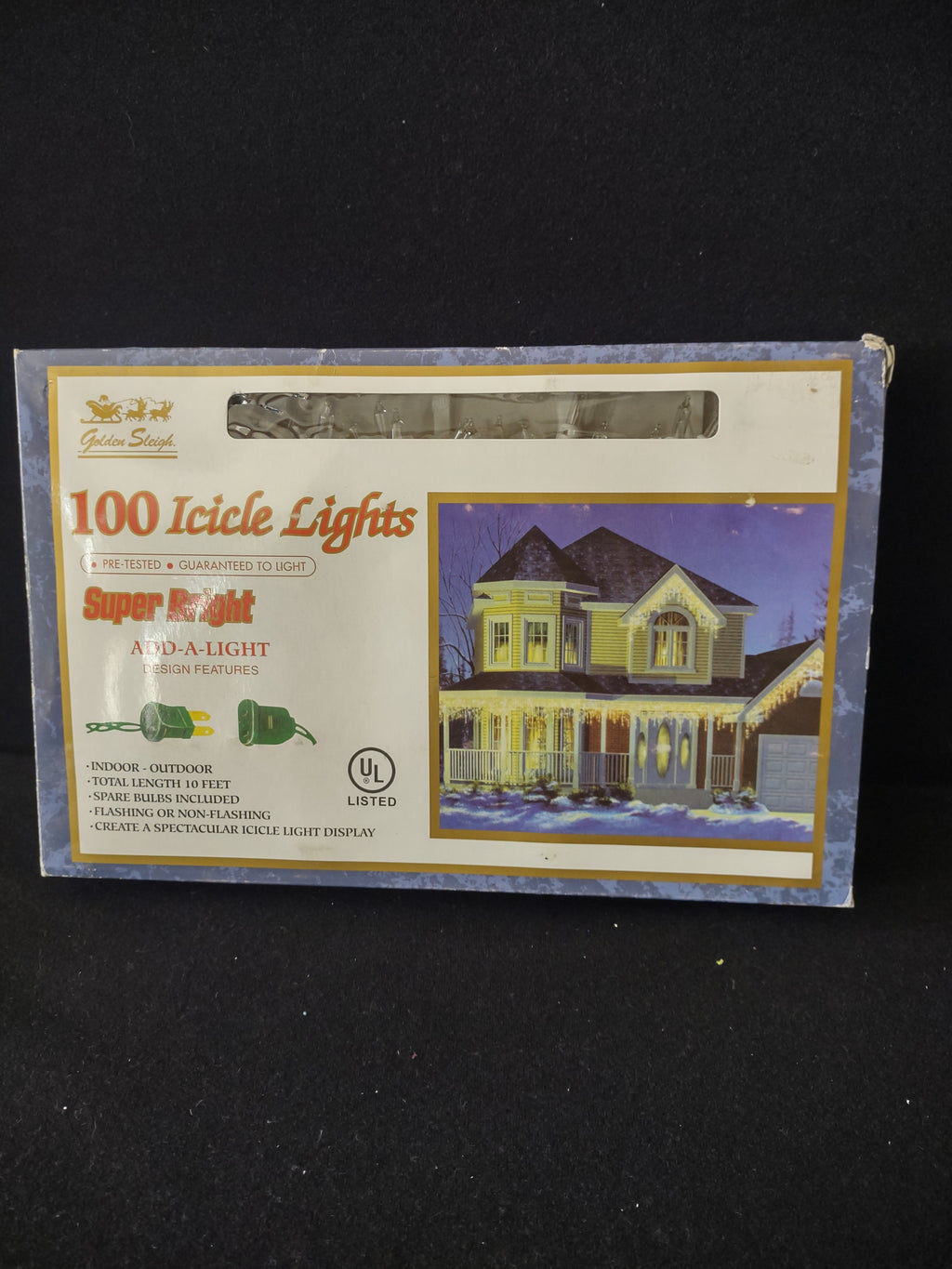 Vintage Golden Sleigh Christmas 100 Icicle Light 10 Ft Ea x 2 Clear (Lot 4189)