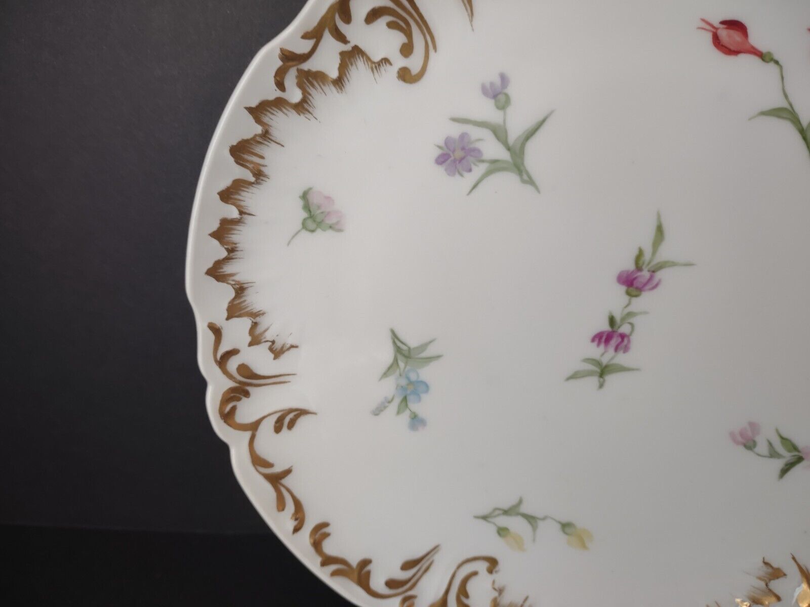 Set 3 JP France Plate Relief Molded Scrollwork Guild Gold Edge Luncheon (lot 358