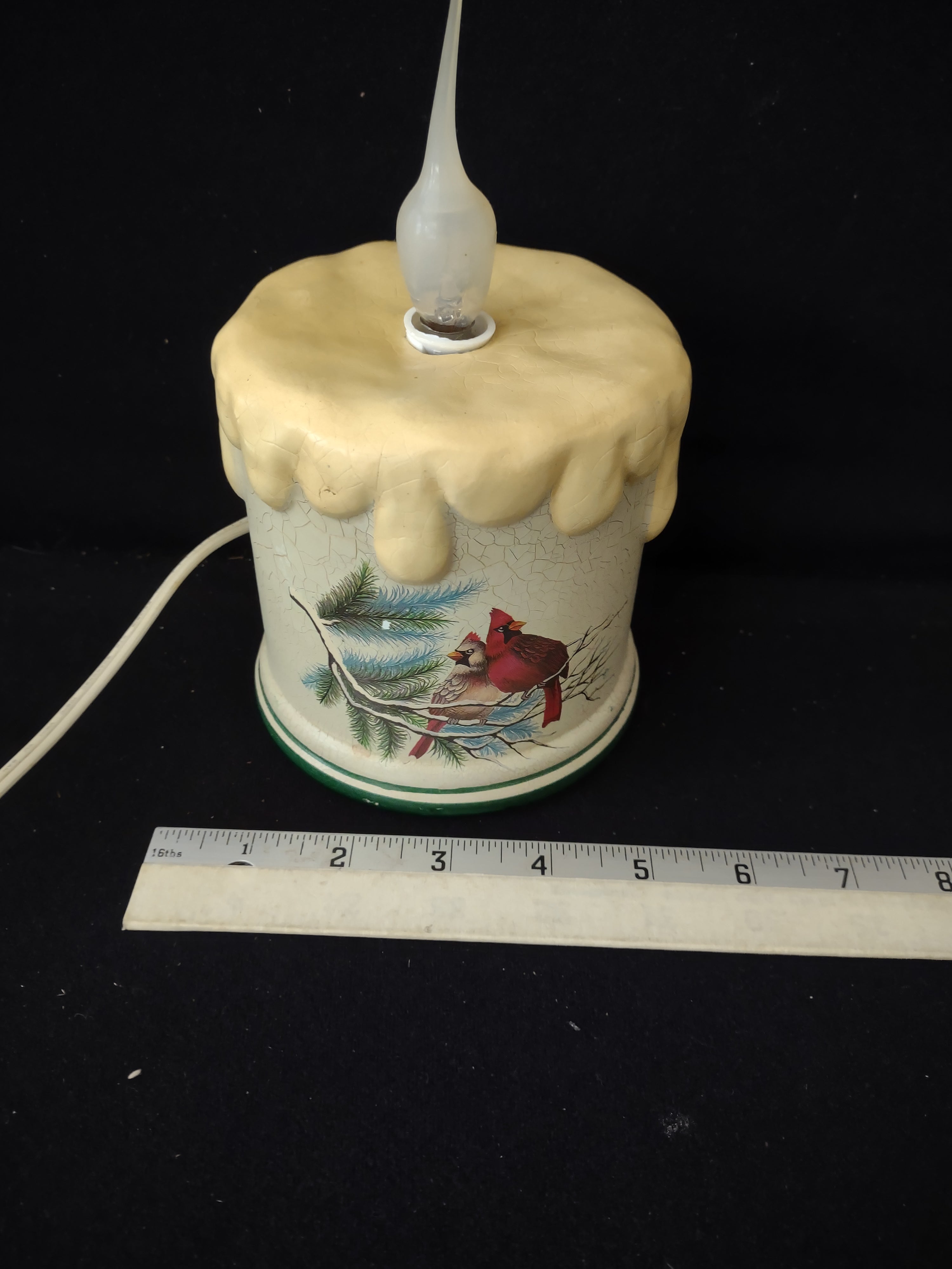 Vintage Christmas Winter Lighted Cardinal Pair Pine Ceramic Candle (Lot 3717)