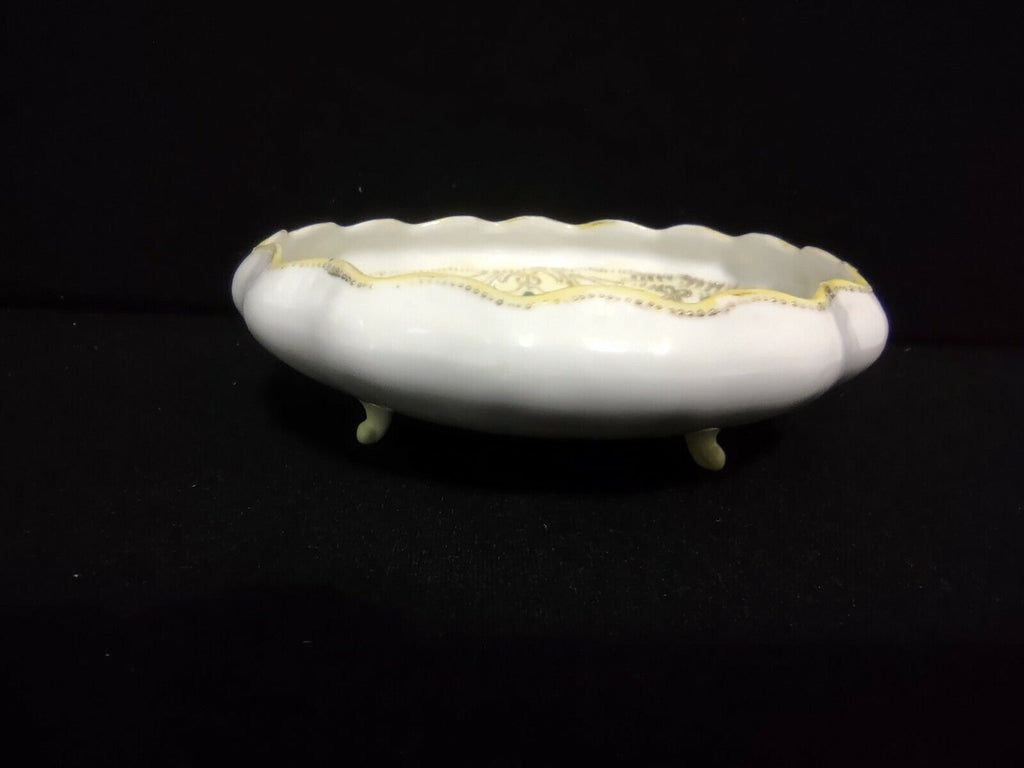 037 Vintage Hand Painted Nippon Moriage Gold Beaded Raised Design Footed Dish