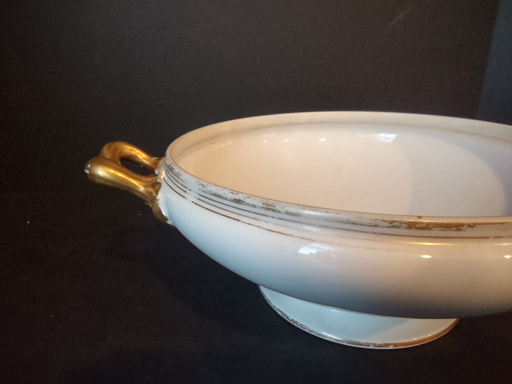 Wm. Guerin Limoges Round Serving Tureen NO LID White Gold Trim (lot 1079)