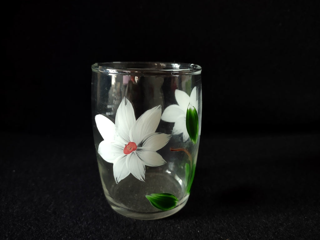 Vintage MCM Small 3" Drinking Glass x 4 Flowers (lot 5157)