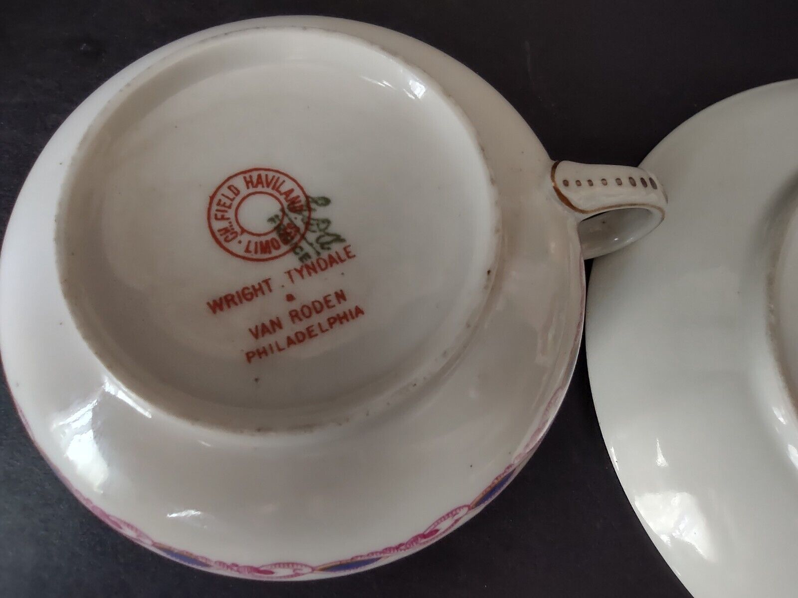 GDA Limoges France Wright Tyndale Van Roden 4 x Teacup & Saucer Pink (lot 739)