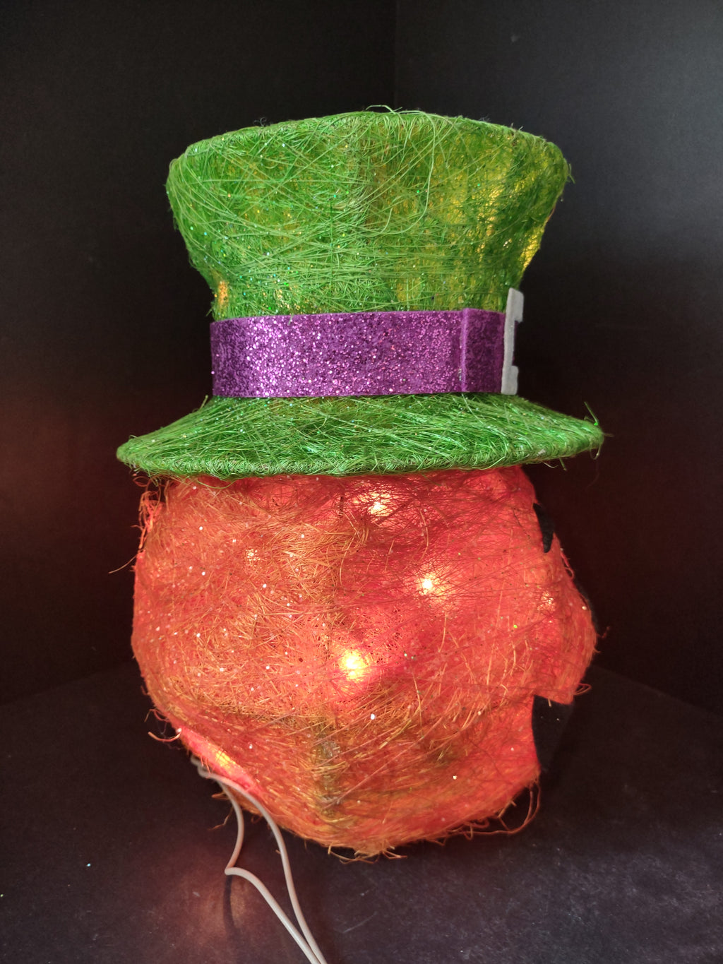 Halloween Pumpkin Green Hat Light Up Jack-O-Lantern (lot 2968j)