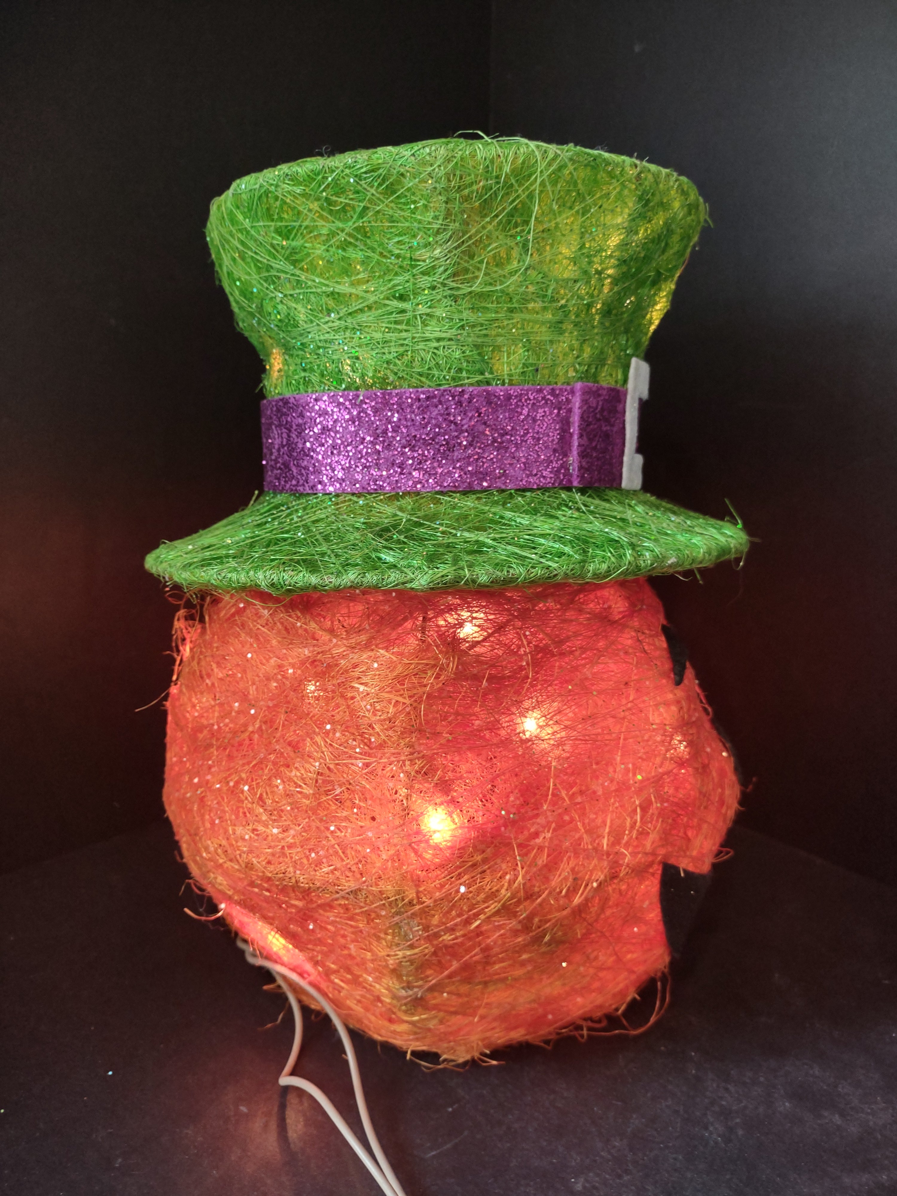 Halloween Pumpkin Green Hat Light Up Jack-O-Lantern (lot 2968j)