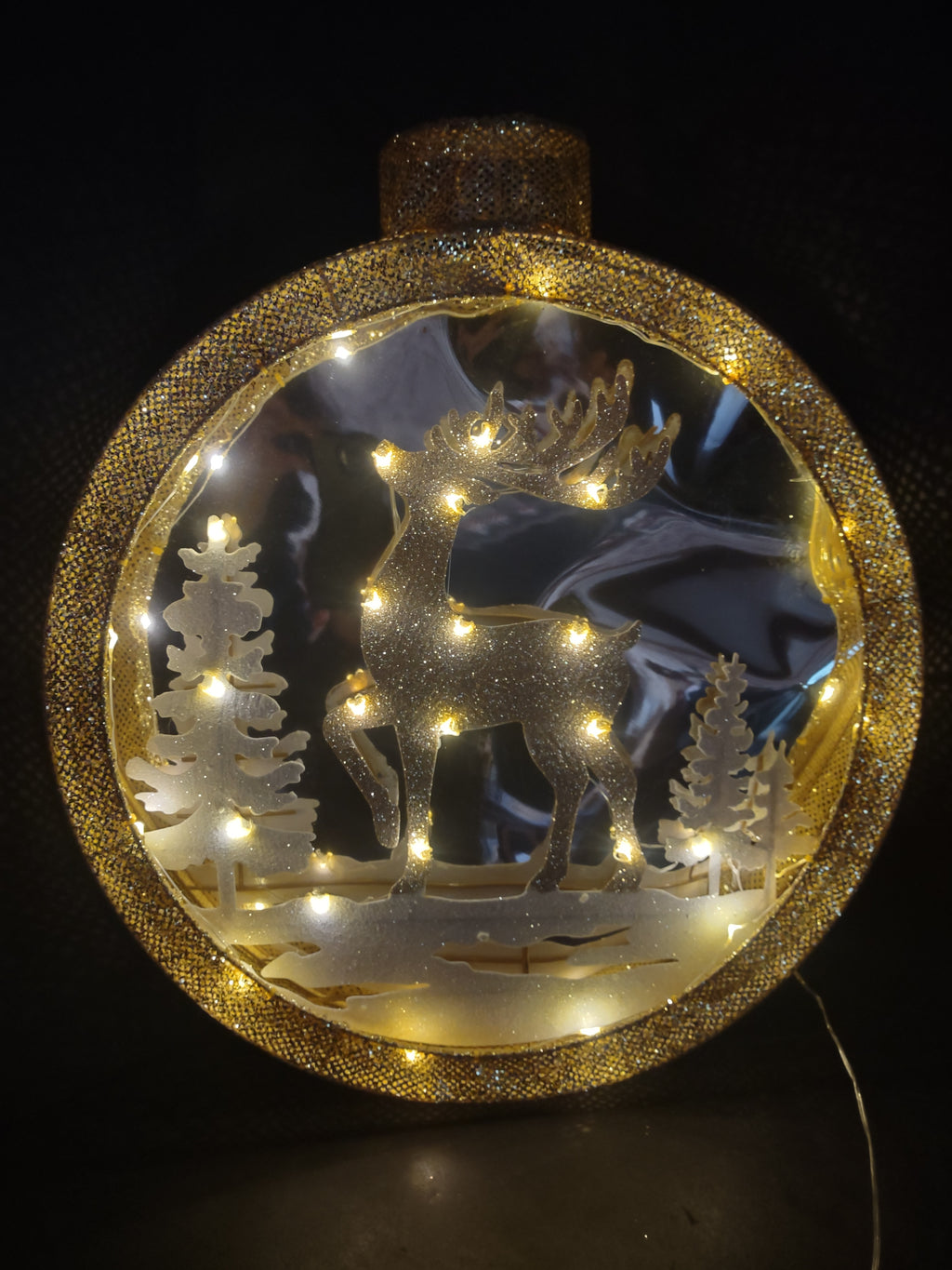 Christmas 3D Timer Ornament Shaped Light Up 18" Golden Glitter Deer (lot 3356)