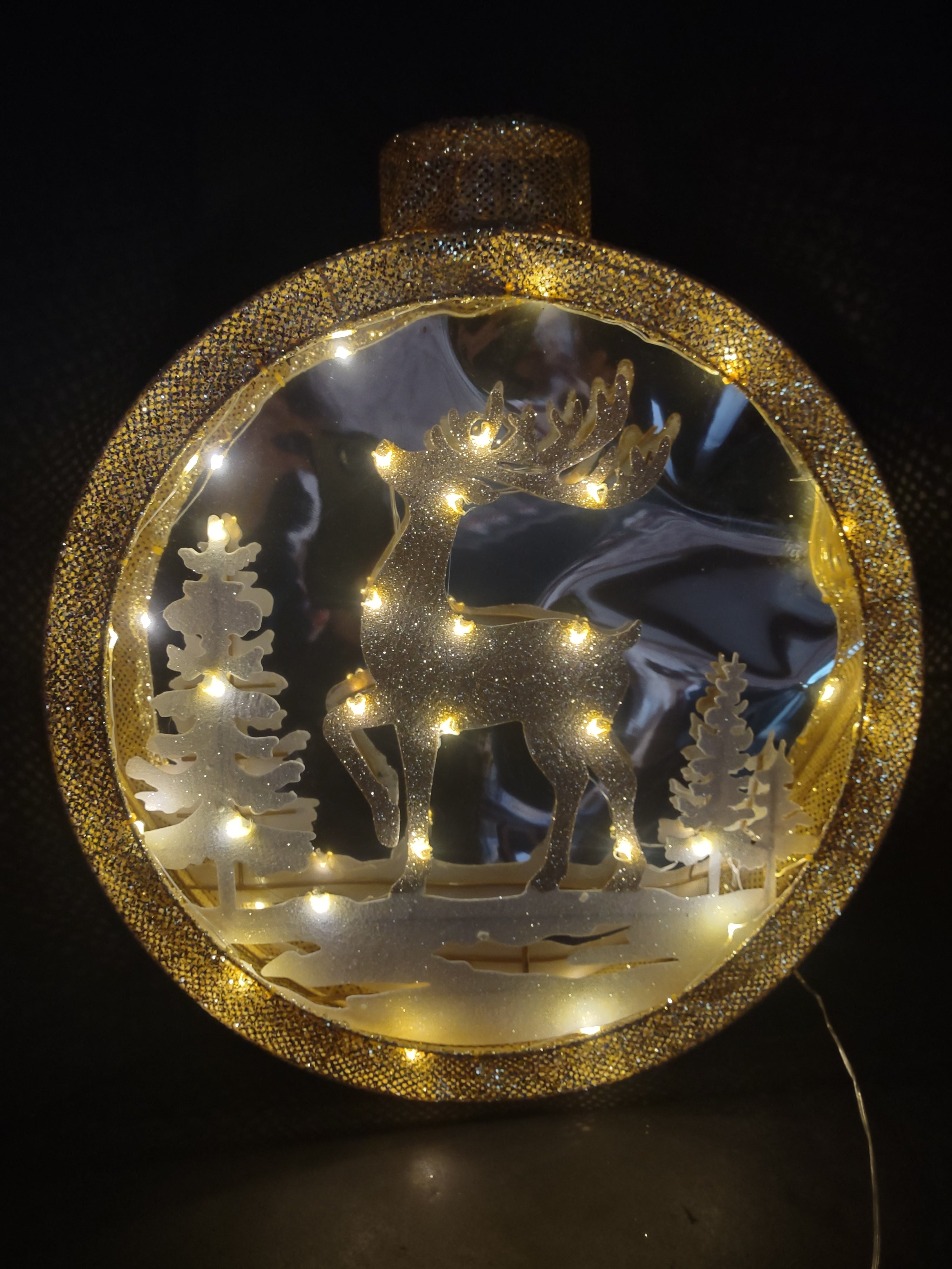 Christmas 3D Timer Ornament Shaped Light Up 18" Golden Glitter Deer (lot 3356)