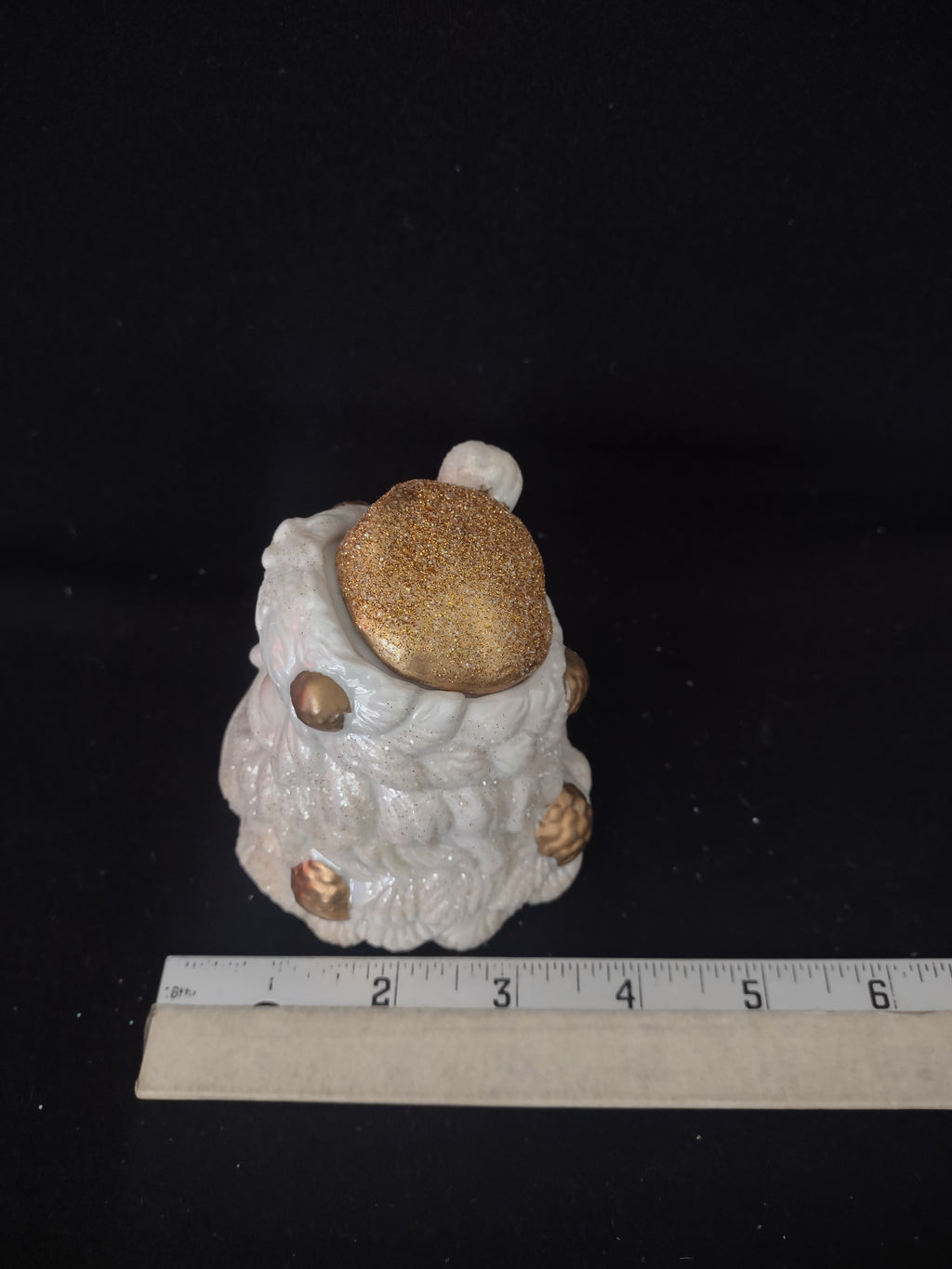 Vintage Ceramic Christmas White Gold Sparkle 3" Santa Cracker Barrel (Lot 4553)
