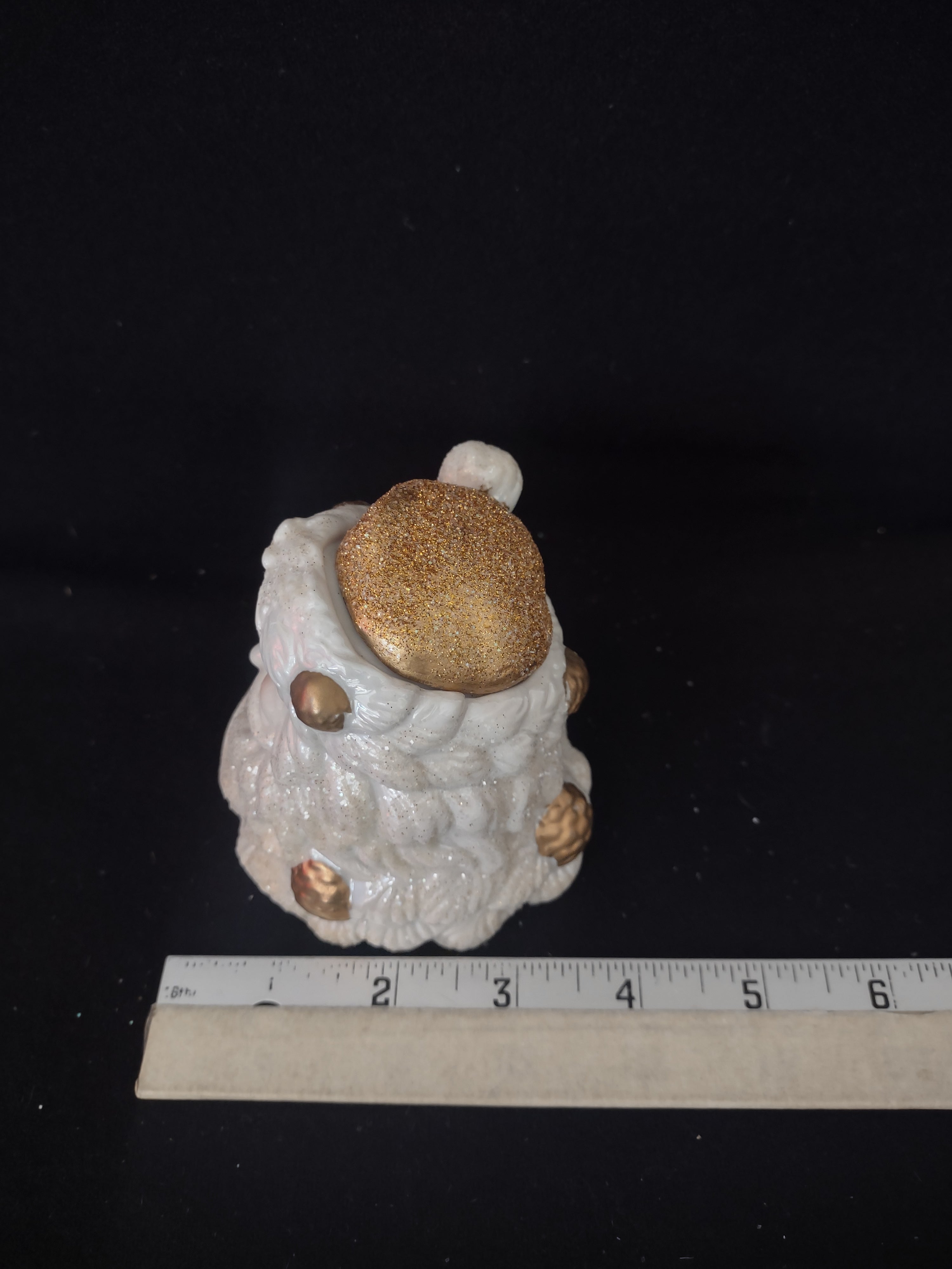 Vintage Ceramic Christmas White Gold Sparkle 3" Santa Cracker Barrel (Lot 4553)