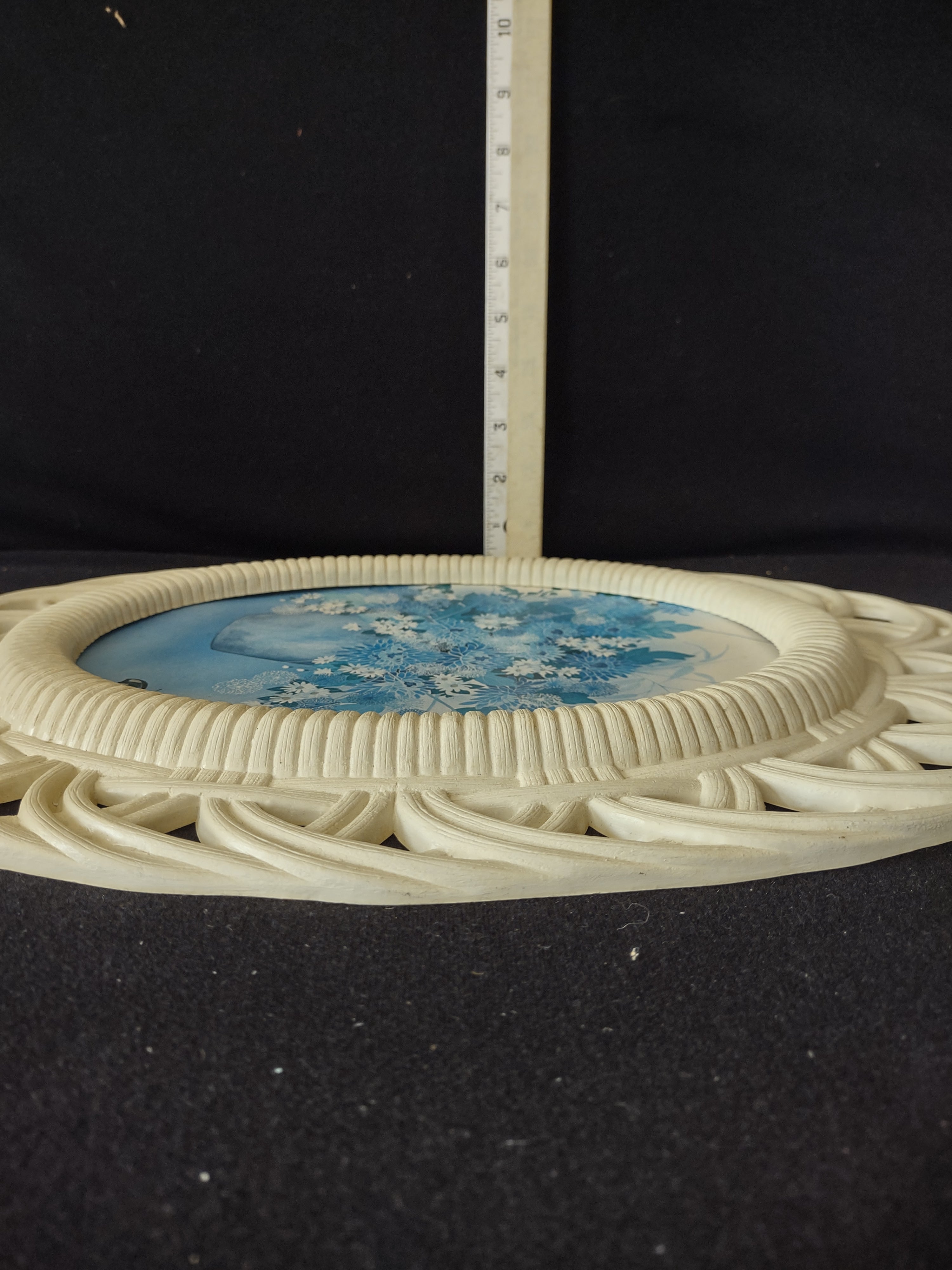 Vintage Burwood Faux Bamboo Blue Floral Pictures 17 X 12.5 Set Of 2 (Lot 3873)