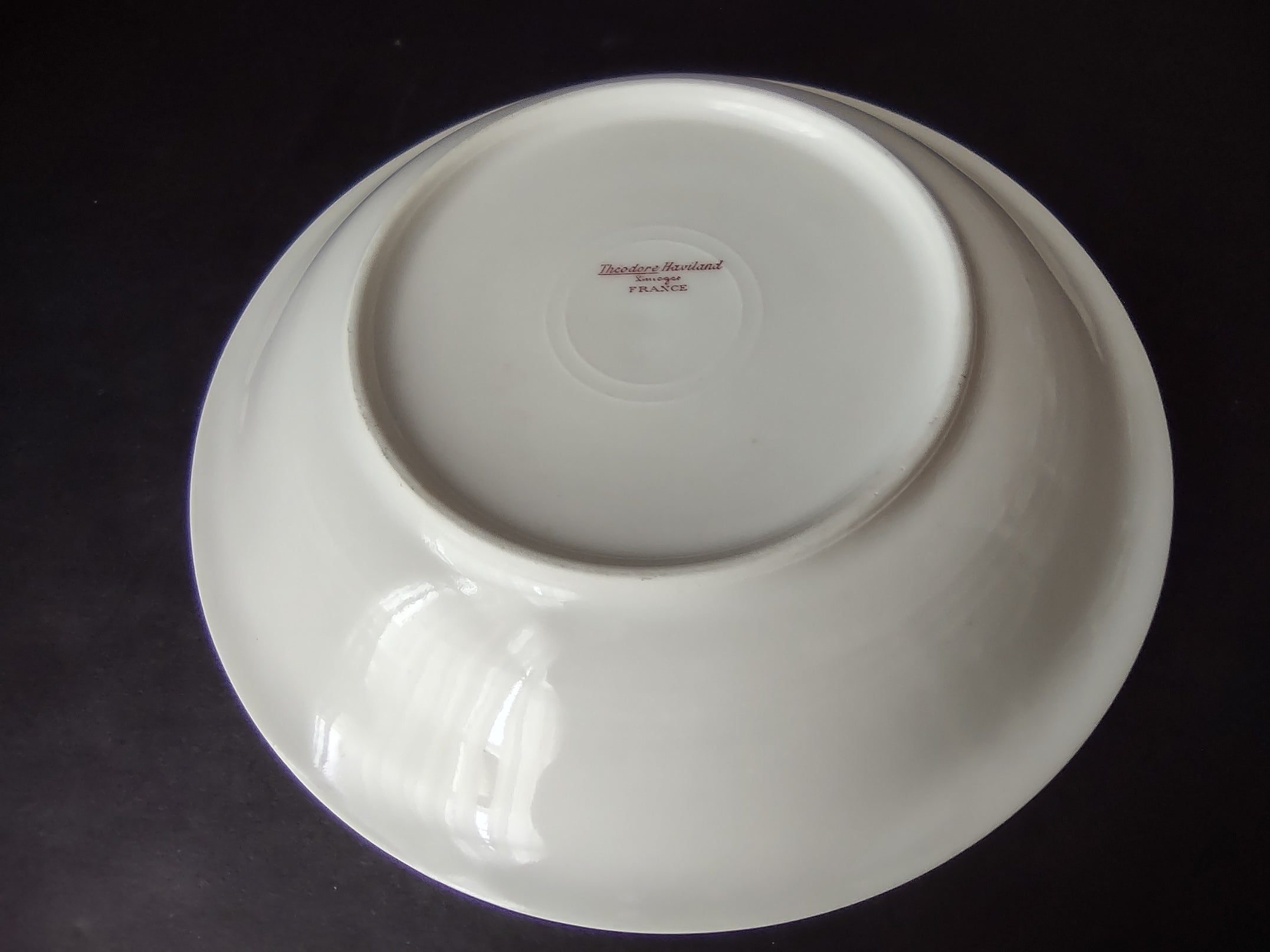 Haviland Limoges Cream SoupBowl Plate Pink White Cabbage Rose Moss (lot 906)