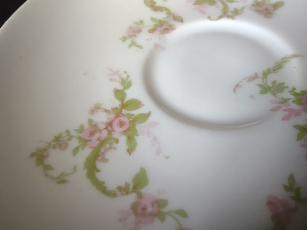 Haviland Limoges Saucer ONLY Pink Rose Green Ribbon (lot 894)