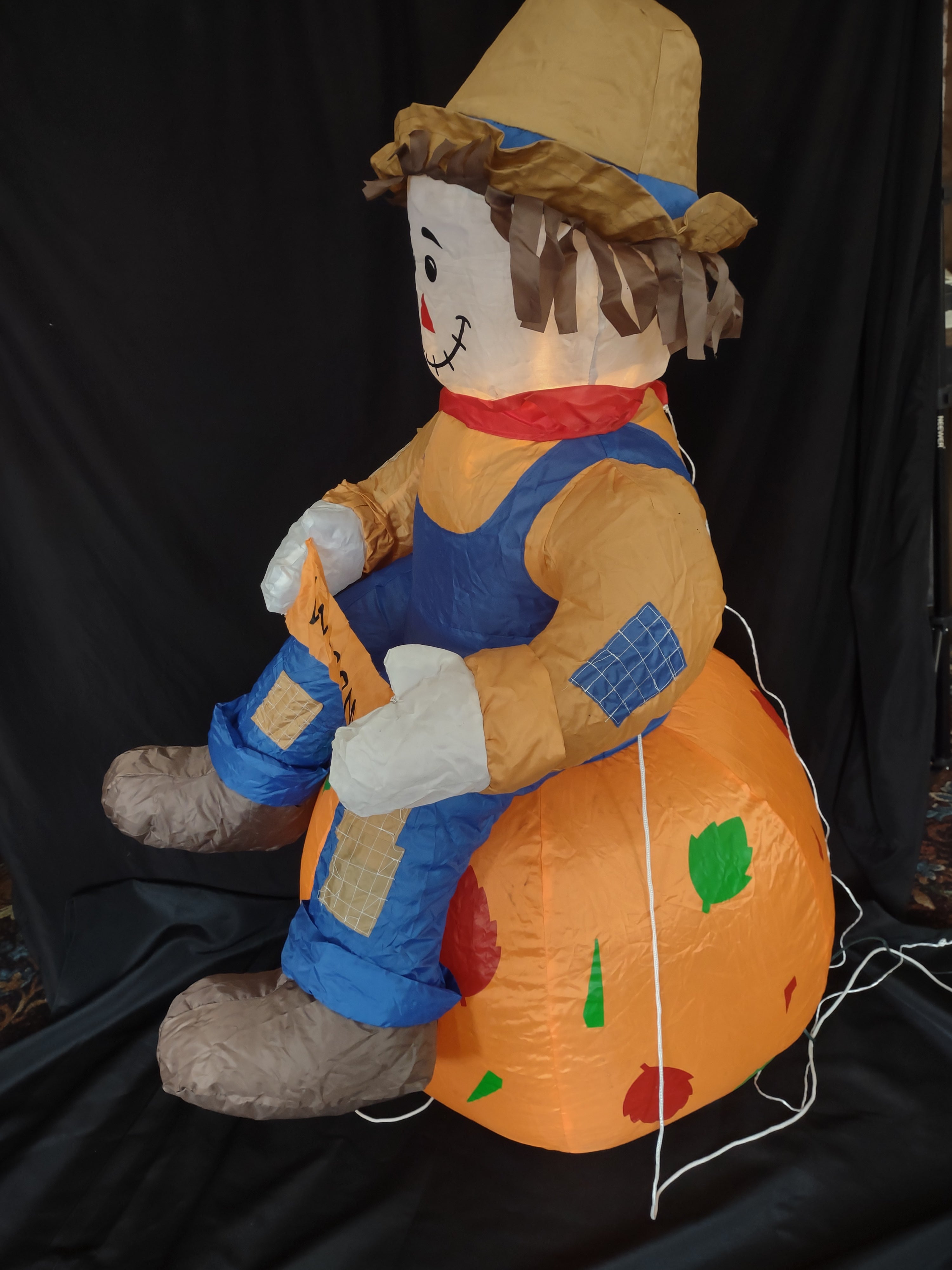 Vintage Halloween Thanksgiving Farm Boy on Pumpkin Inflatable 4 Ft (lot 3252j)