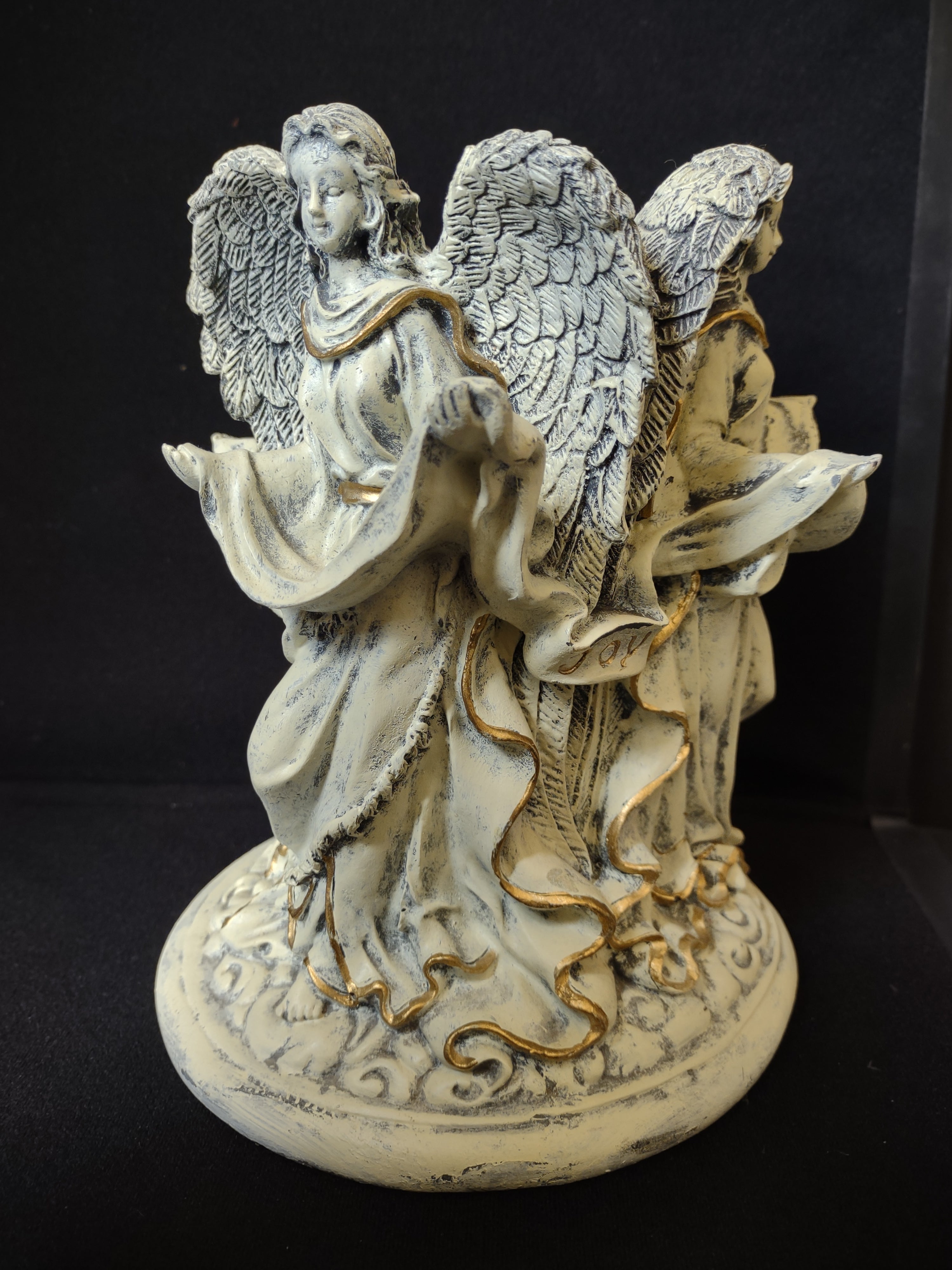 Angel Pillar Candle Stand Peace Love Joy (lot 1699)
