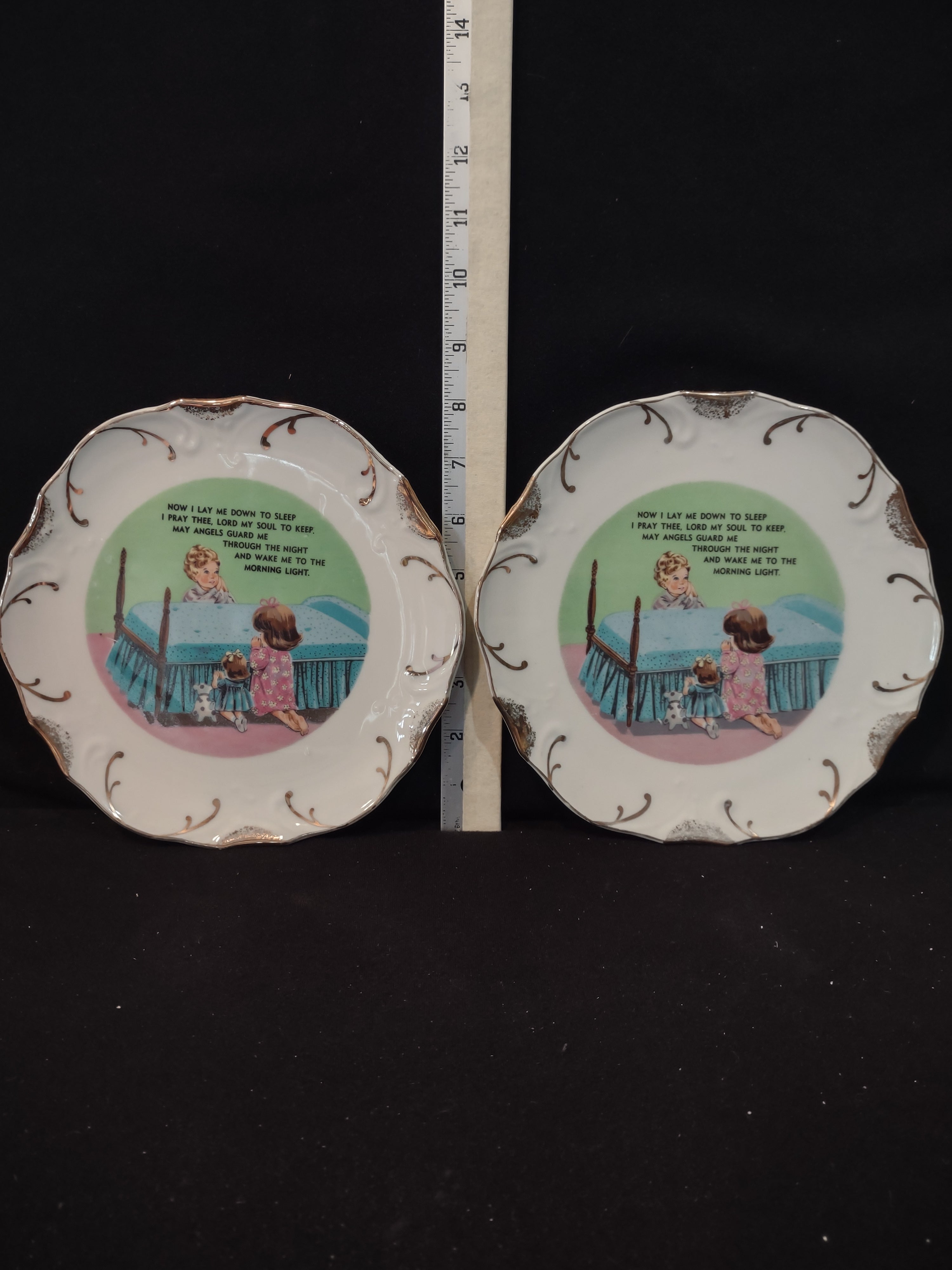 Vintage Wall Plate Children Bedtime Now I Lay Me Down To Sleep x 2 (Lot 3961)
