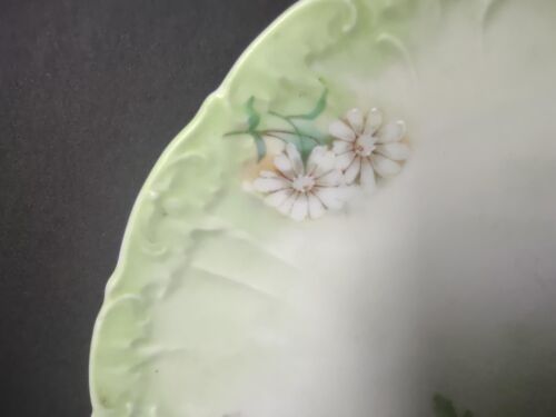lot 760 4 x Dessert Plate Green Yellow Rose Daisy Raised Edge