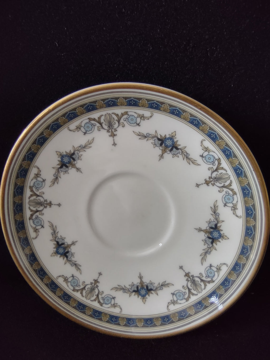 Vintage Minton Grasmere Teacup Saucer Bone China Blue Green Gold (Lot 5488)