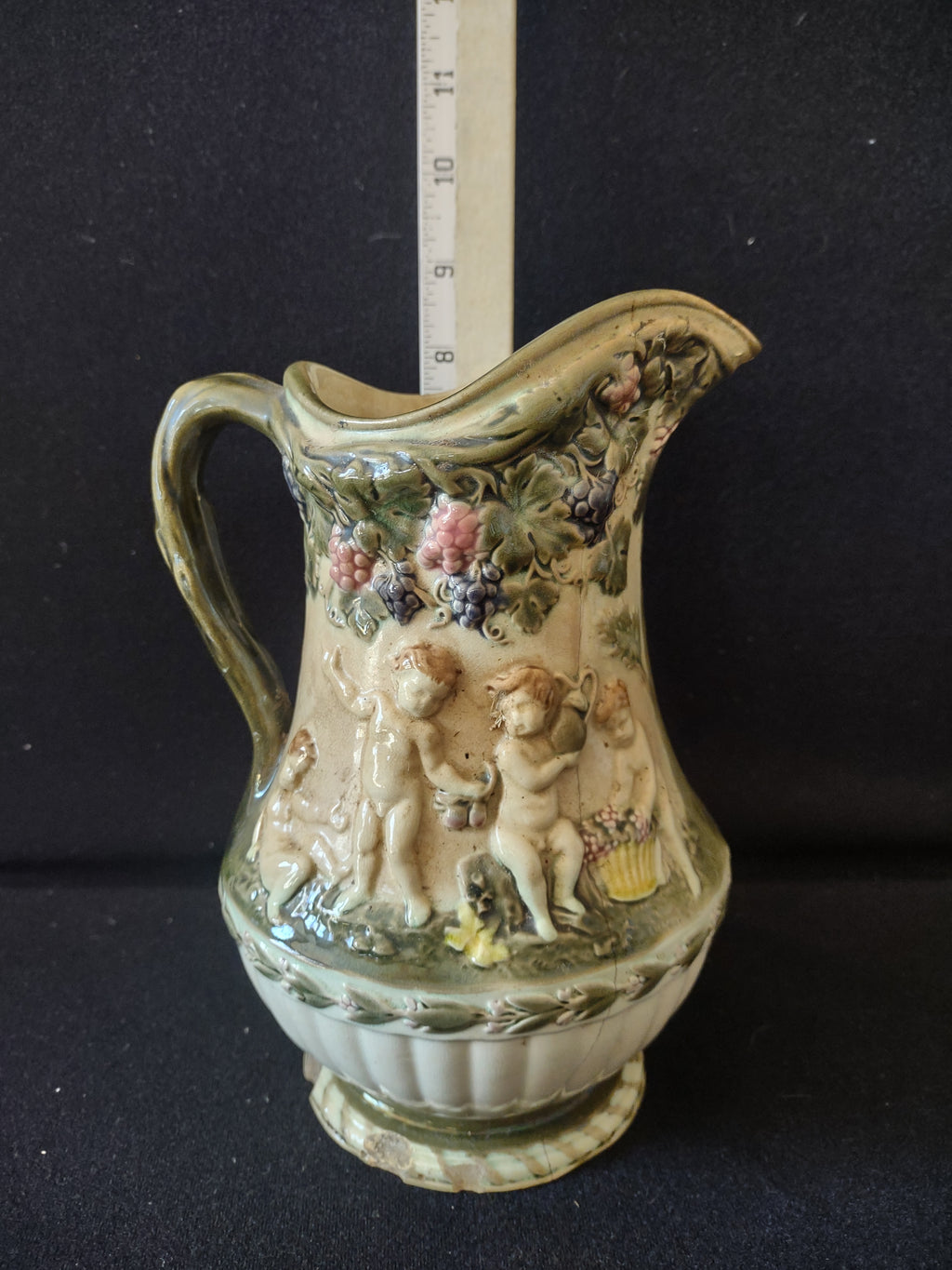 Vintage Ceramic Cupid Cherub Grape Vase Heavy Crazing IMPERFECT (lot 5523)