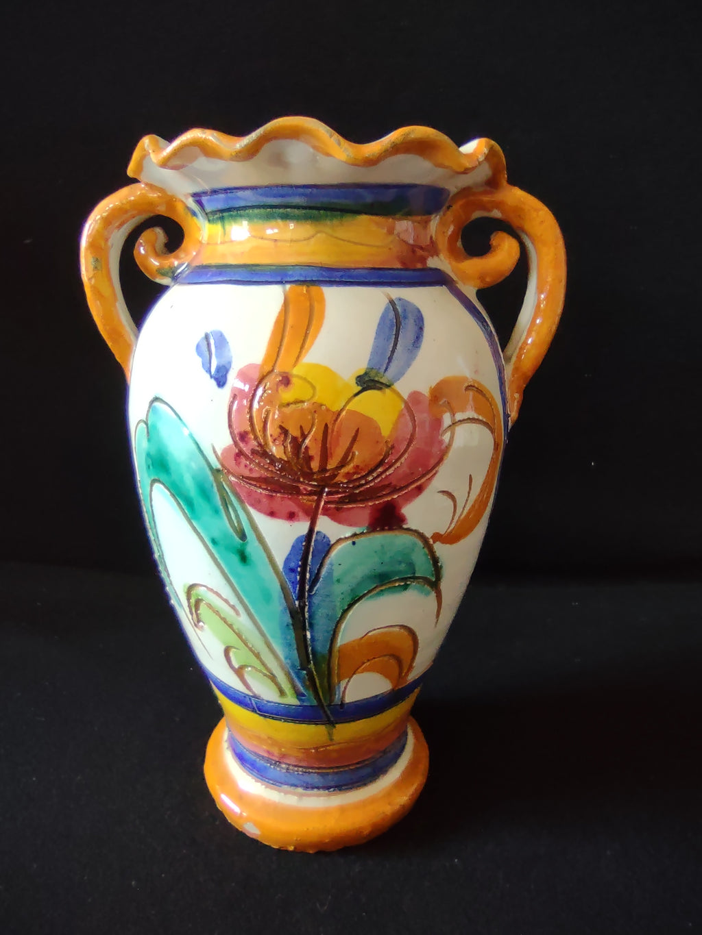 Vintage Ceramic Italy Small 8" Vase Floral Village House (lot 5289)