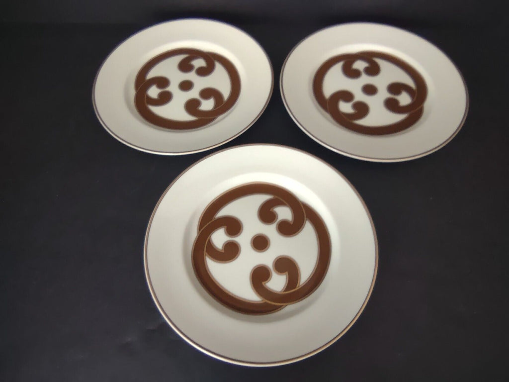 VIntage Rare Fitz and Floyd 3 x Charade Dessert Plate Brown Cream Gold (lot 535)