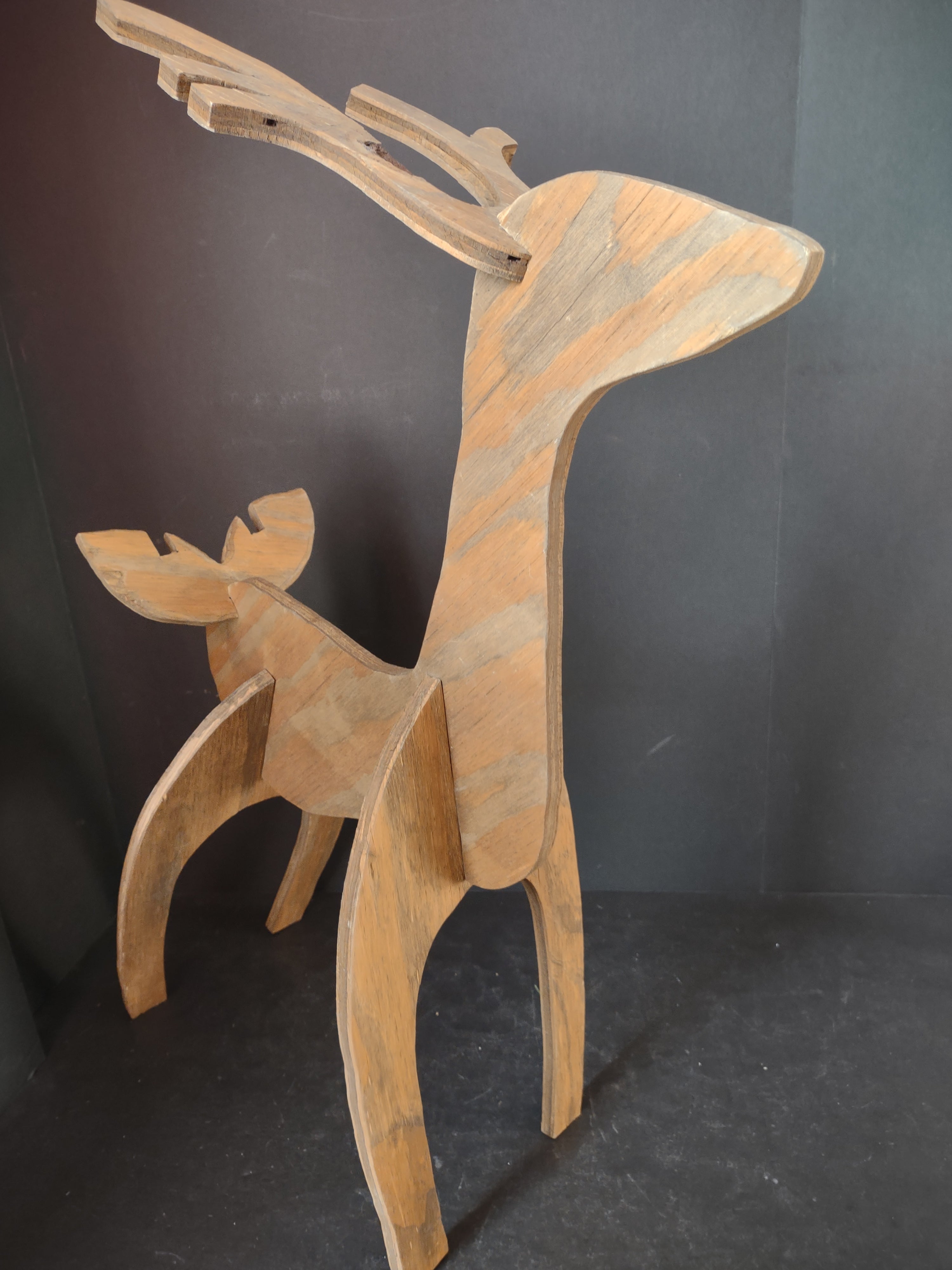 Vintage Wooden Handmade Set of 2 Christnmas Reindeer 27" (lot 3430)