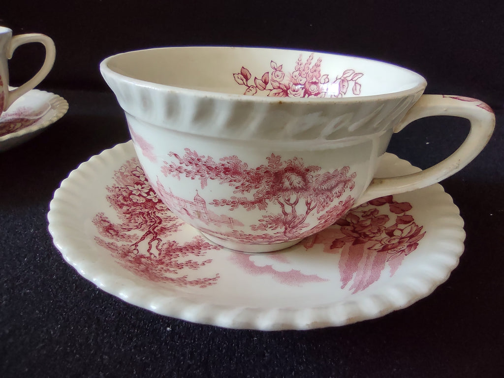 Vintage Castle On Lake Johnson Teacup Saucer x 2 English Countryside (lot 5706