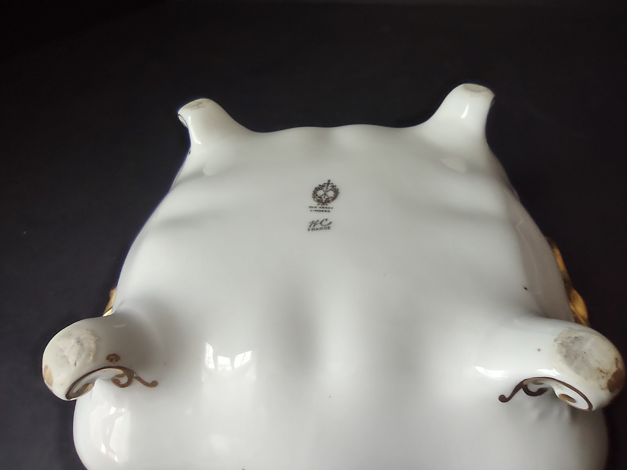 Old Abbey France Limoges Serving Dish NO LID Clover Gold Trim (lot 870)
