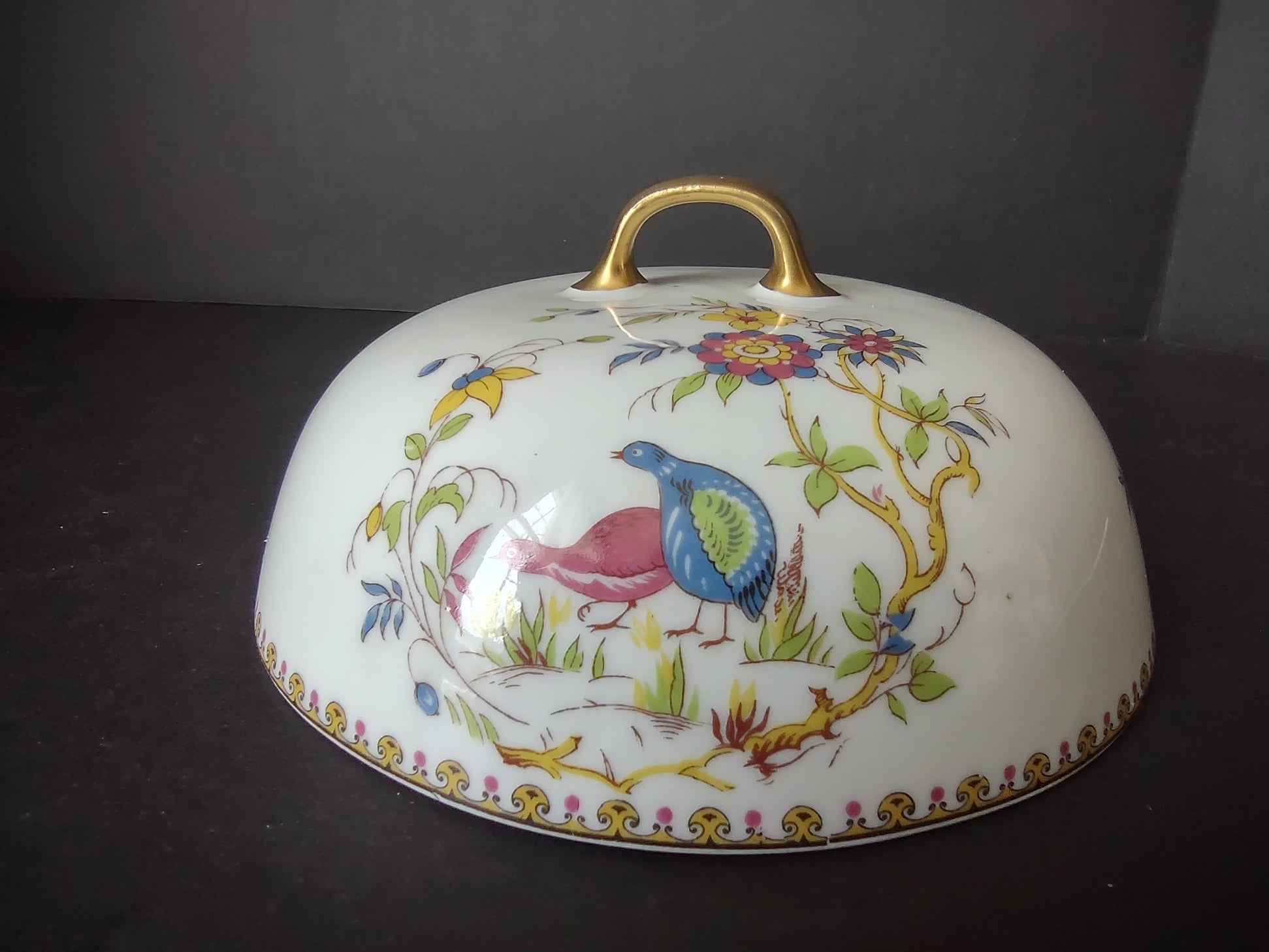 B. Altman Limoges Old Abbey Rouen Spray Pheasant Butter Dish Lid ONLY (lot 812)