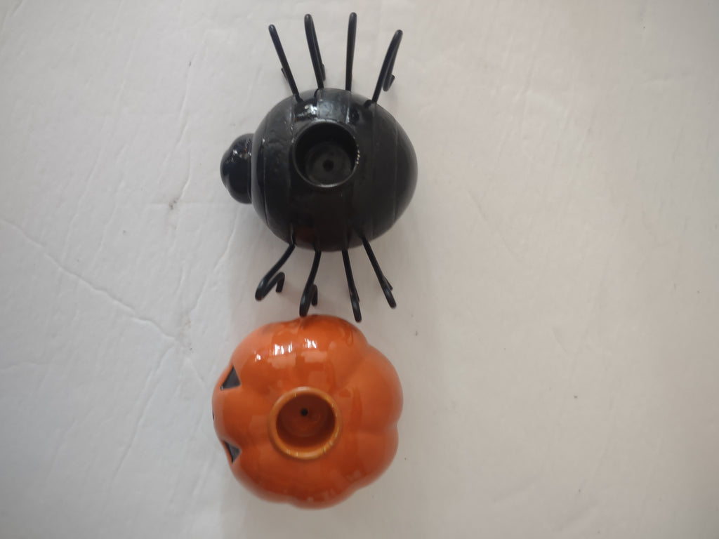 Halloween Spider And Jack O Lantern Taper Candle Holders (Lot 3371)