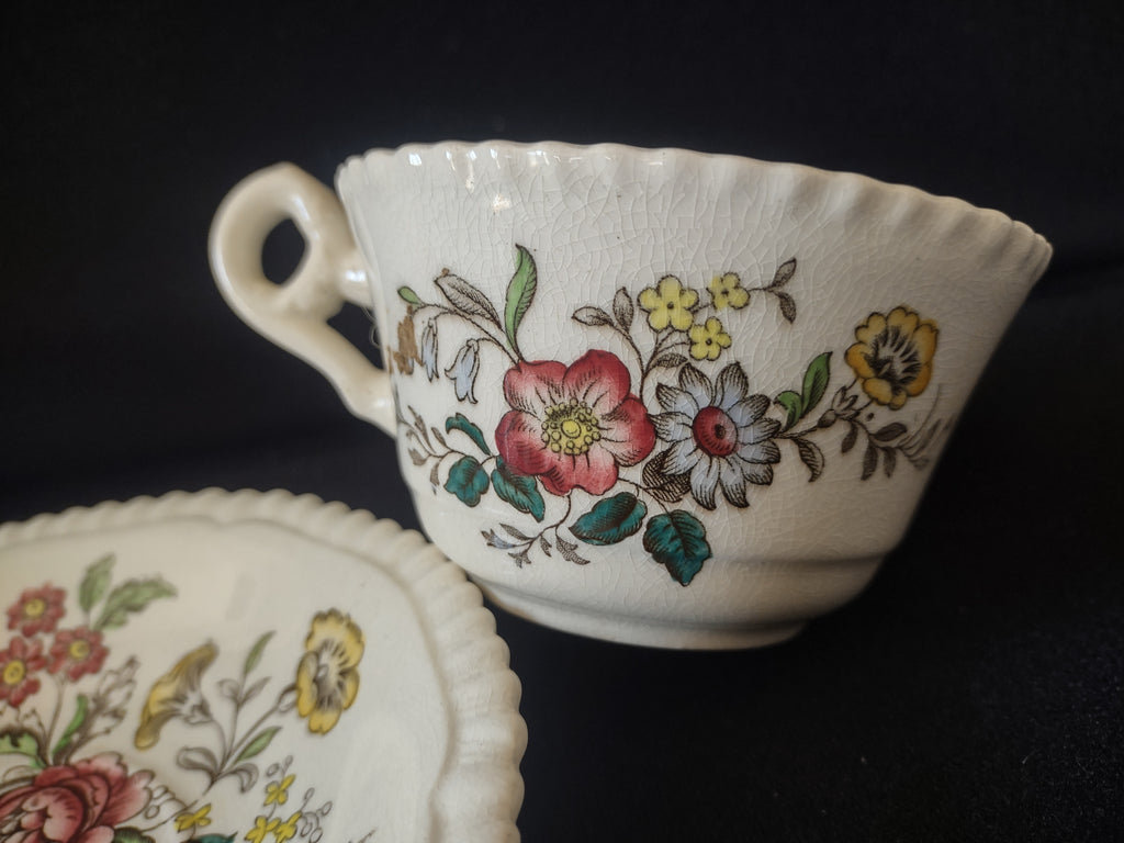Vintage Spode English Countryside Romney Teacup Saucer Ironstone (lot 5780)
