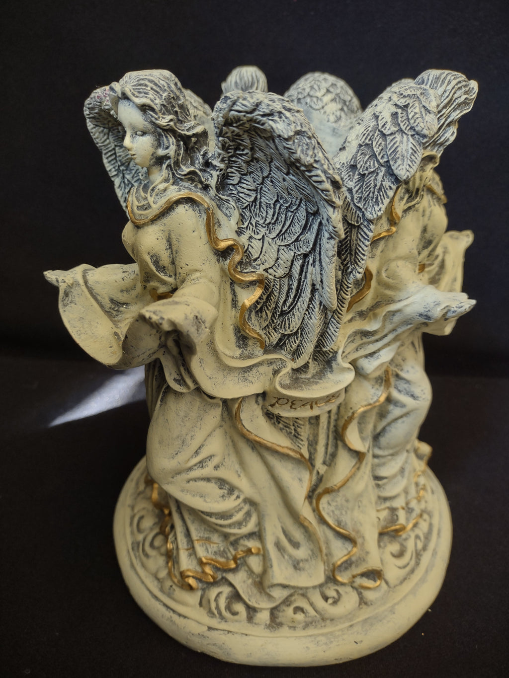 Angel Pillar Candle Stand Peace Love Joy (lot 1699)
