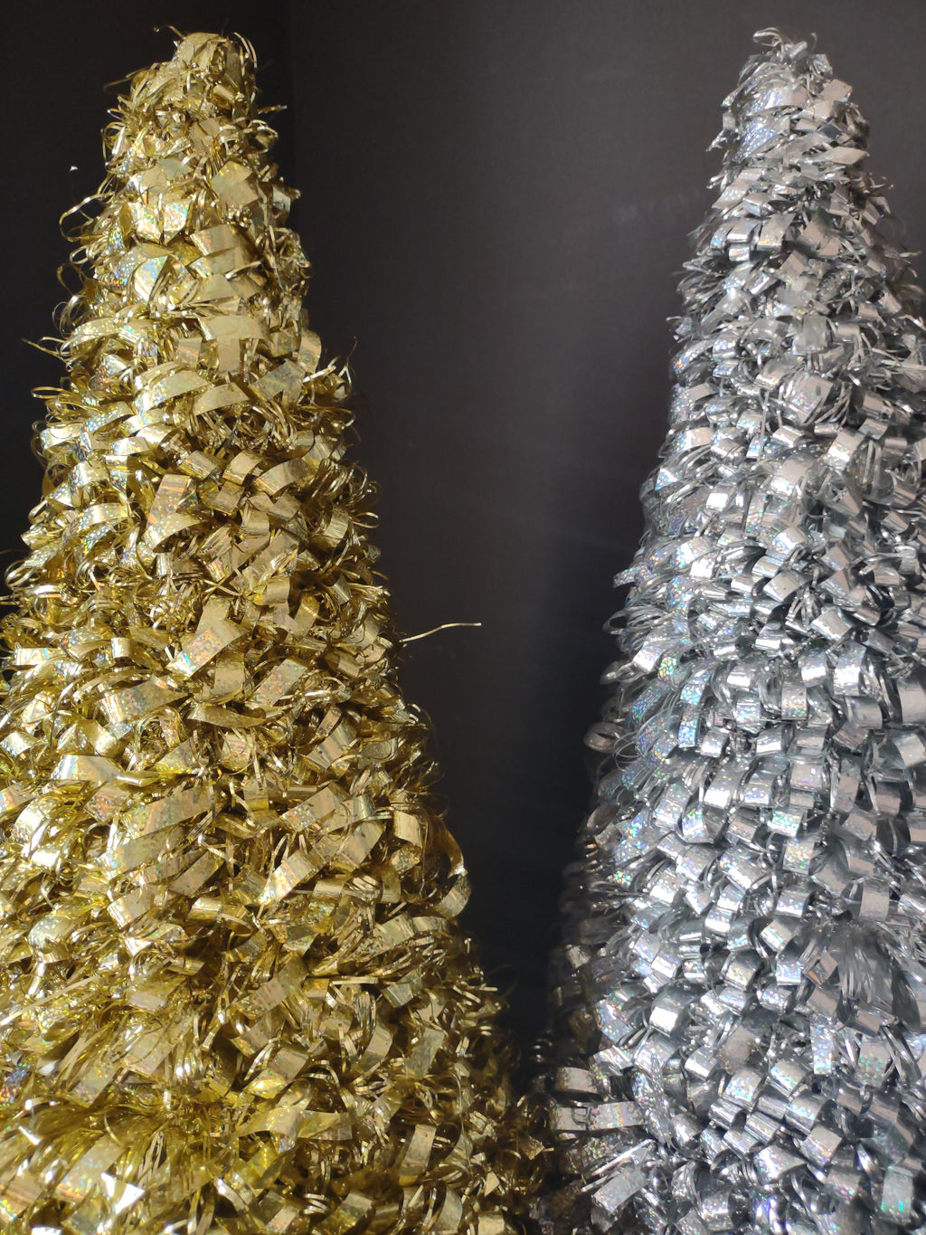 Holographic Tinsel Cone Tabletop Christmas Tree Gold Silver 19" (lot 3178)
