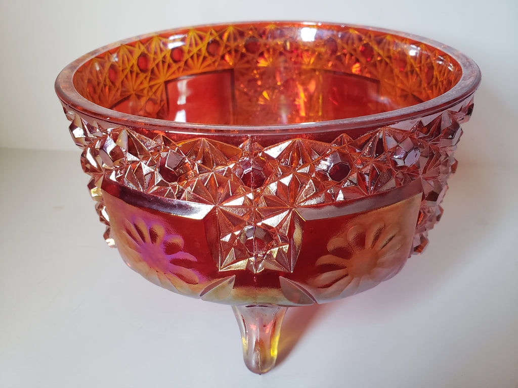 Vintage Marigold Iridescent Footed Bowl Carnival Glass (lot 2216)