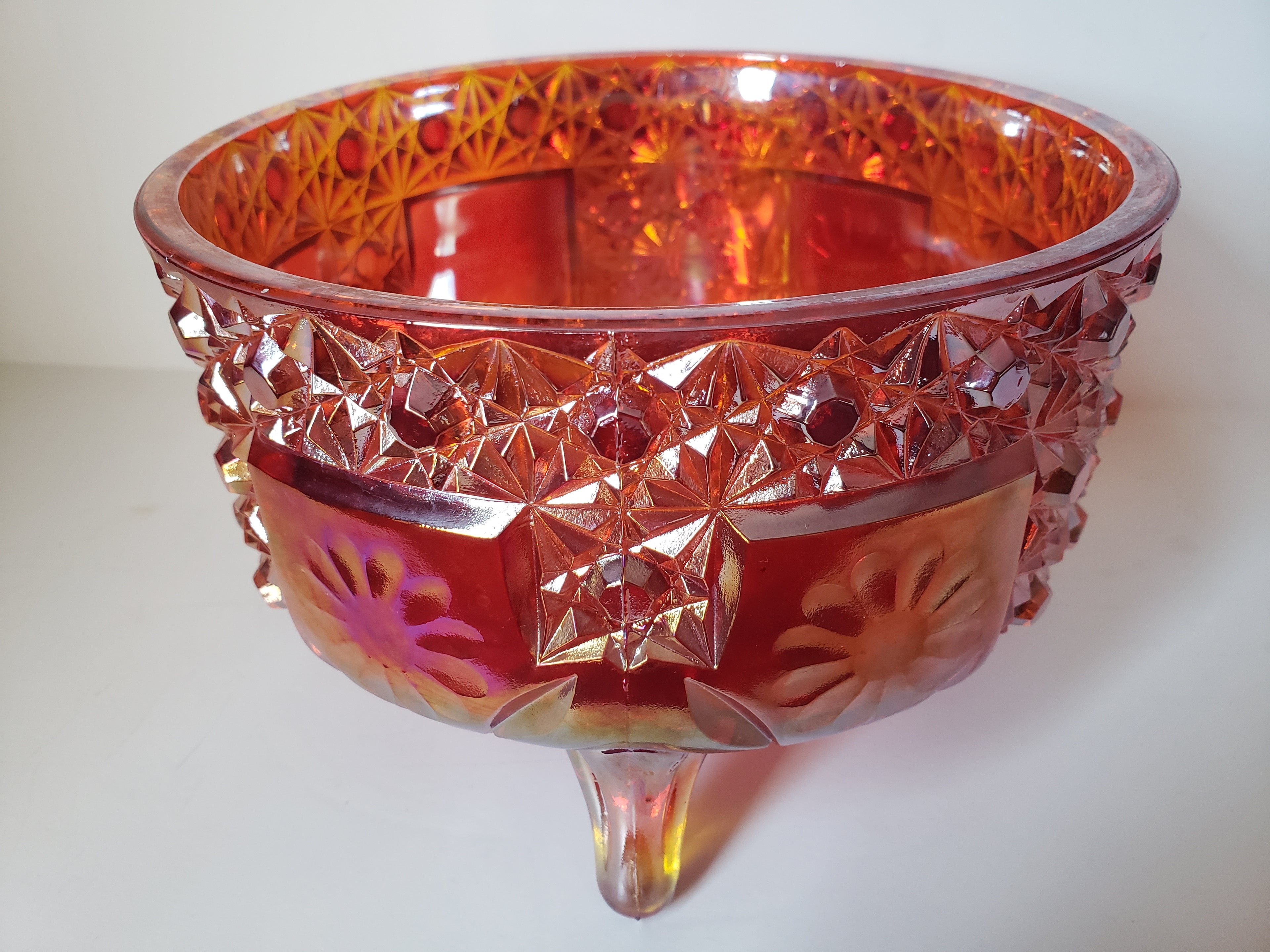 Vintage Marigold Iridescent Footed Bowl Carnival Glass (lot 2216)