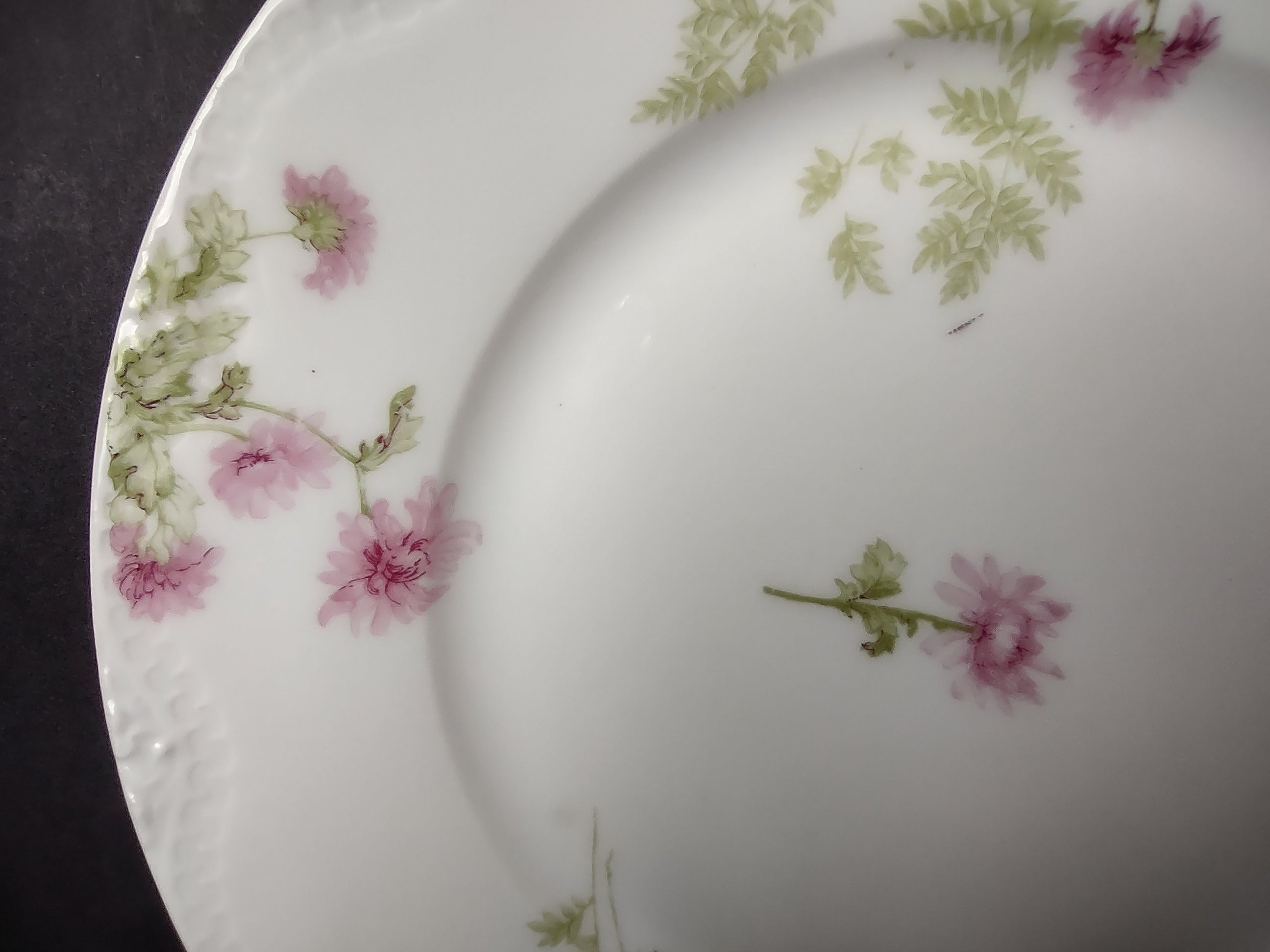 Haviland France Limoges Dessert/Salad Plate Pink Flower Fern (lot 975)