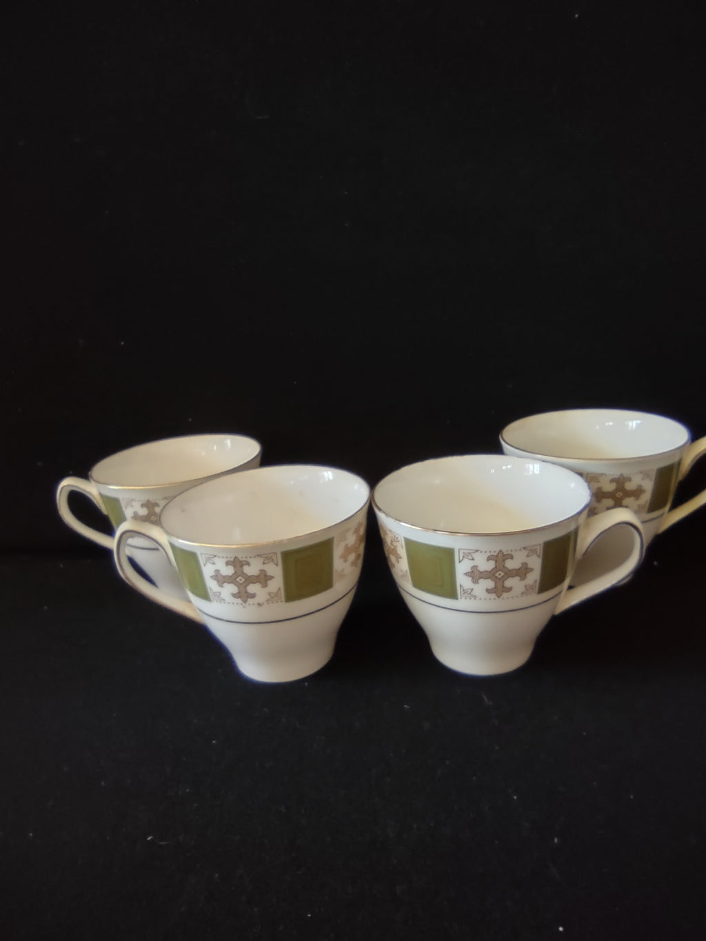 Vintage Spode Coffee Cup Persia Green Bone China Set Of 4 (Lot 5725)