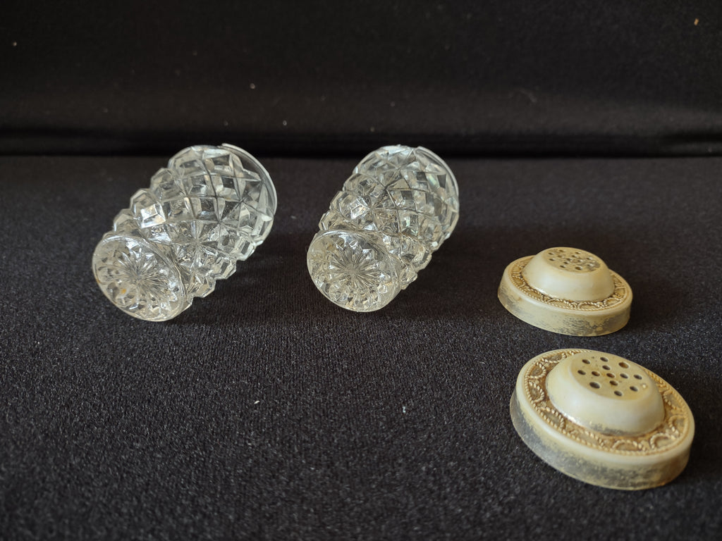 Vintage Salt Pepper Shaker Glass Body Plastic Top IMPERFECT (lot 5396)