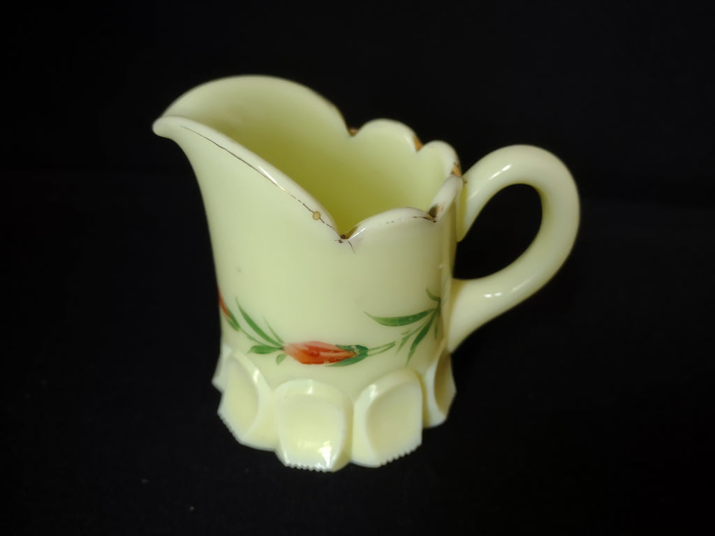 Vaseline Glow Satin Milk Glass Light Up Mini Pitcher 3" (lot 2777)