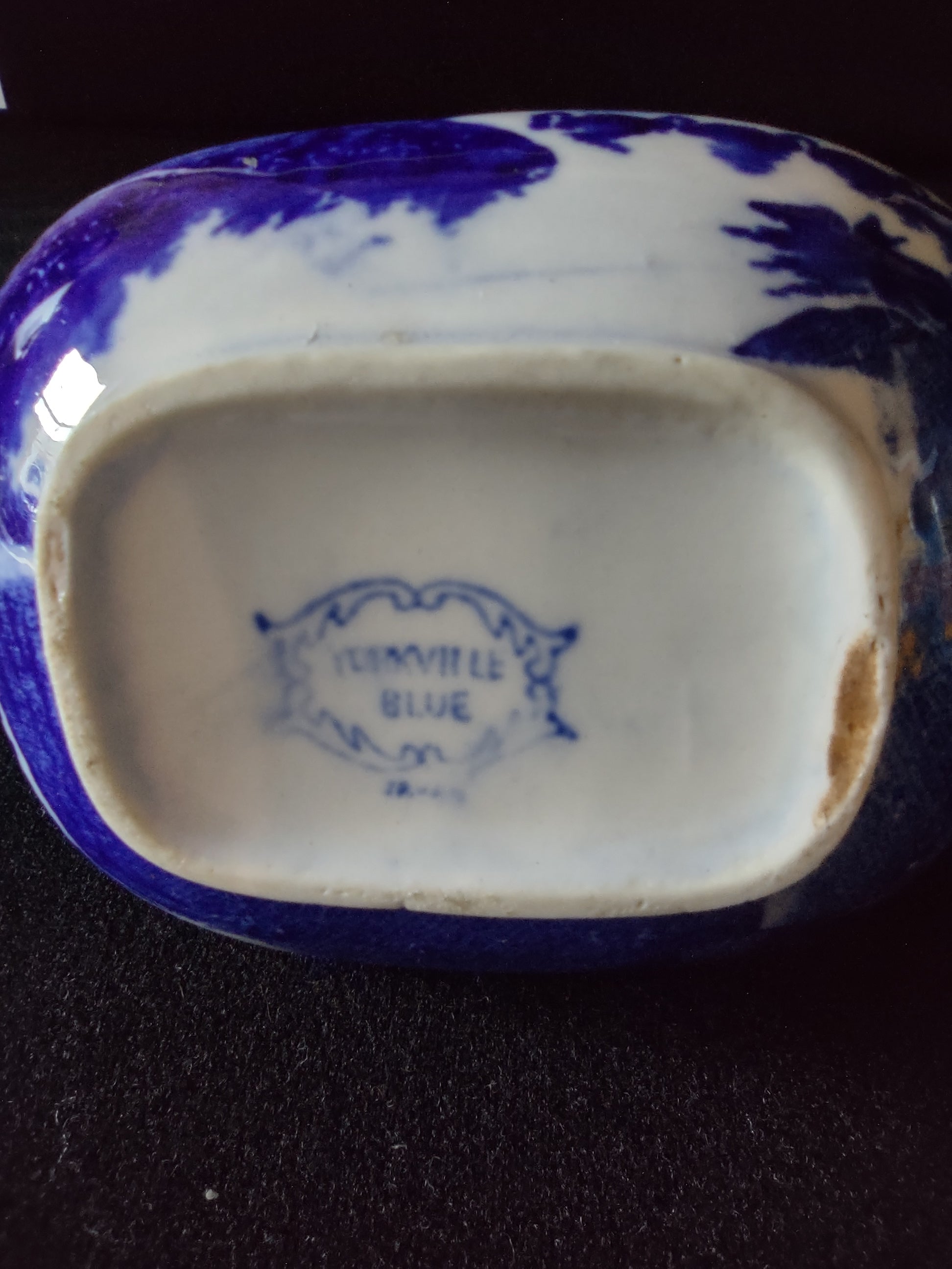 Vintage Yorkville Flow Blue Gravy Boat Creamer CHIP ON RIM (Lot 5568)