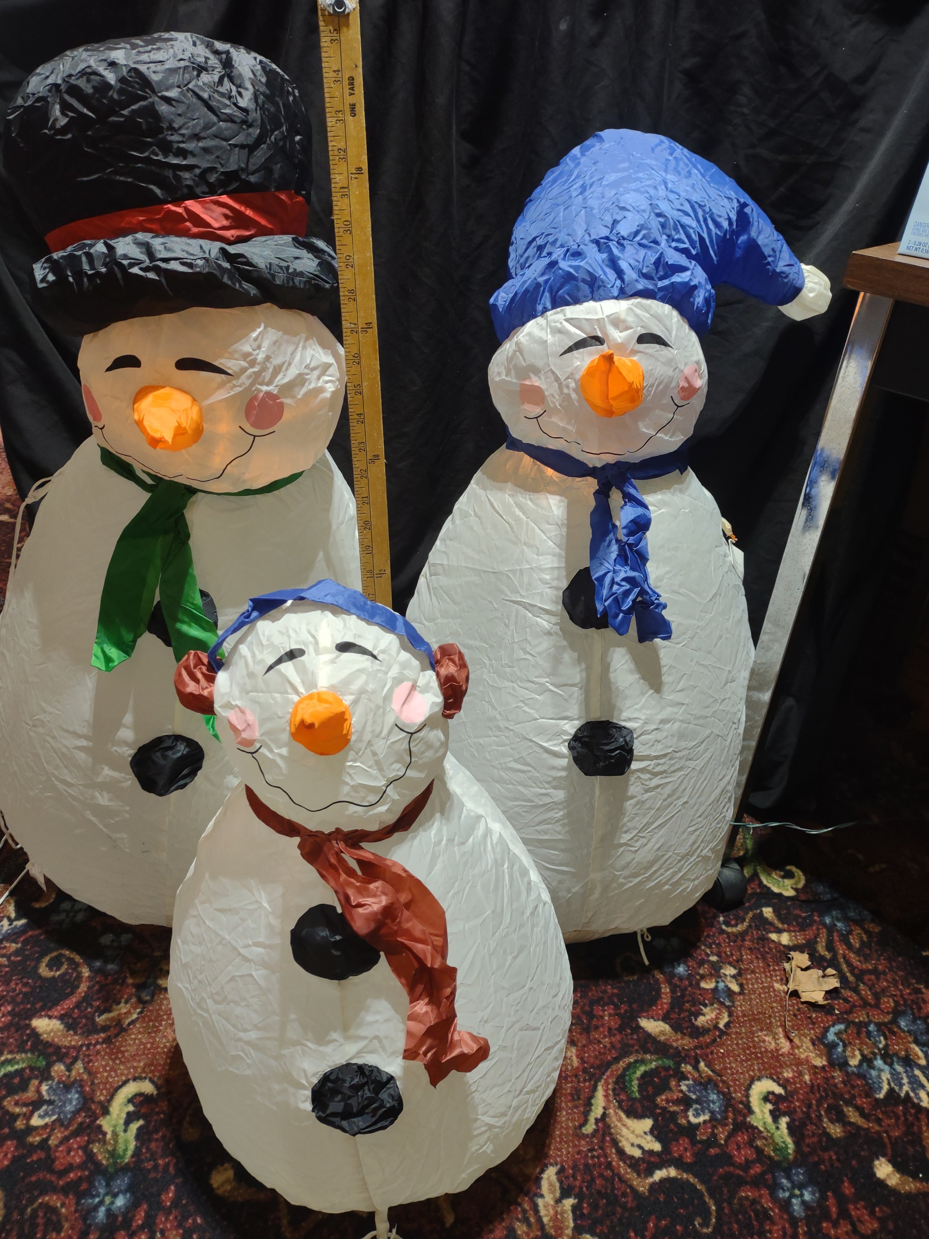 Vintage Christmas Snowman Family of 3 Inflatable NO Stakes 3 Ft (lot 3250j)