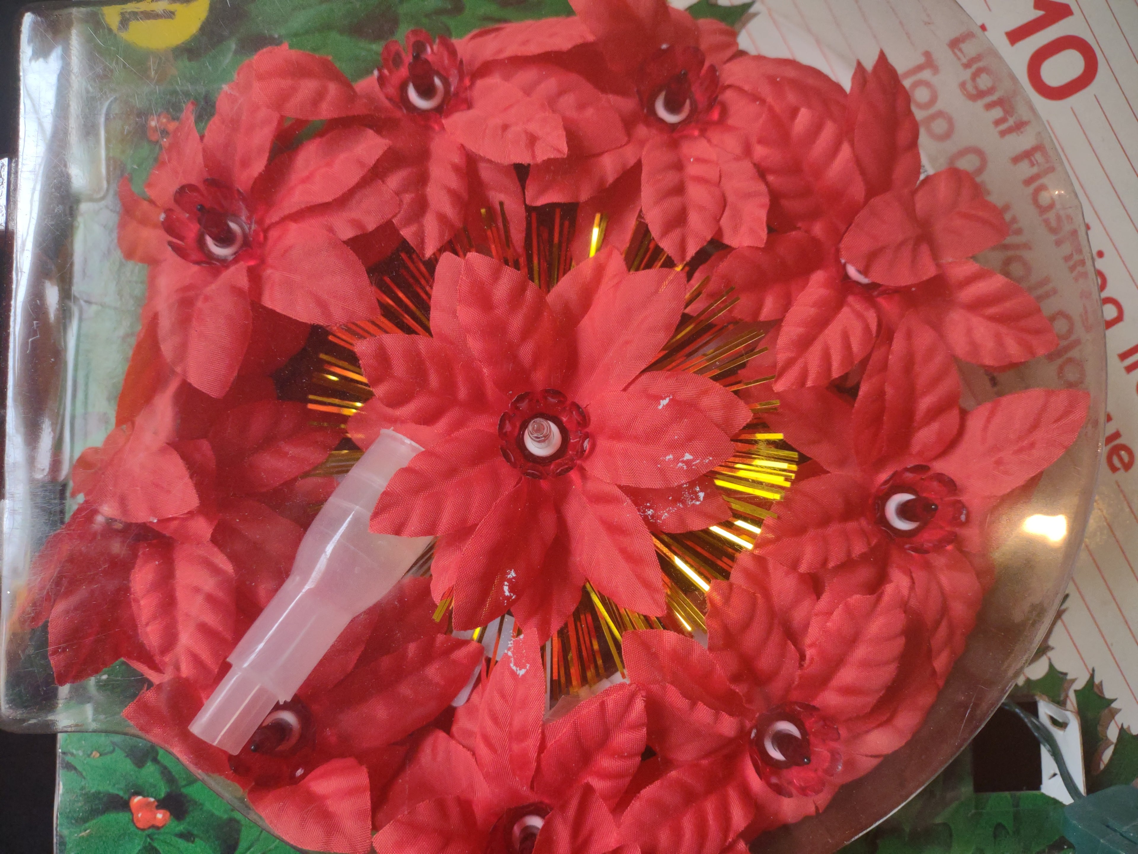 Christmas Poinsettia 10 Light Flashing Tree Top Wall Plaque Vintage (lot 1640)